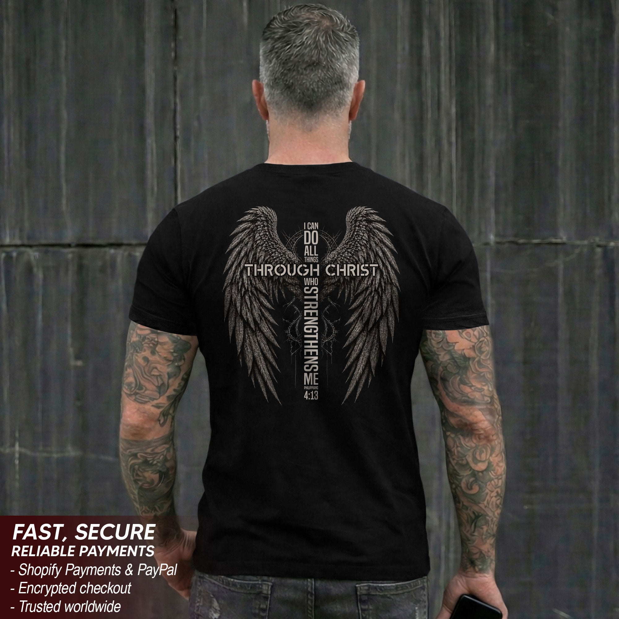 I Can Do All Things Philippians 4 13 Christian Shirt Angel Wings Cross Graphic Tee - Rust Field Wear