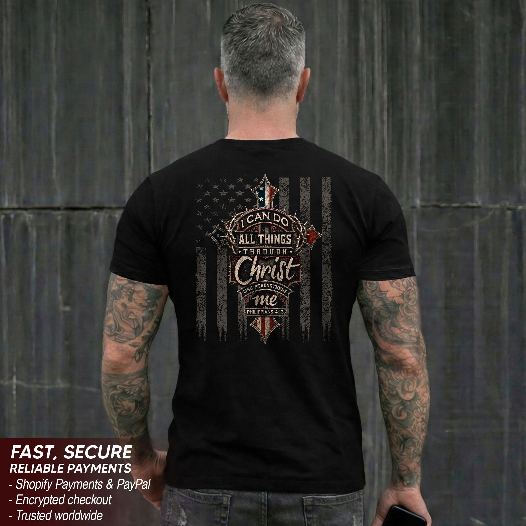 I Can Do All Things Philippians 4 13 Christian Shirt Patriotic American Flag Cross Tee