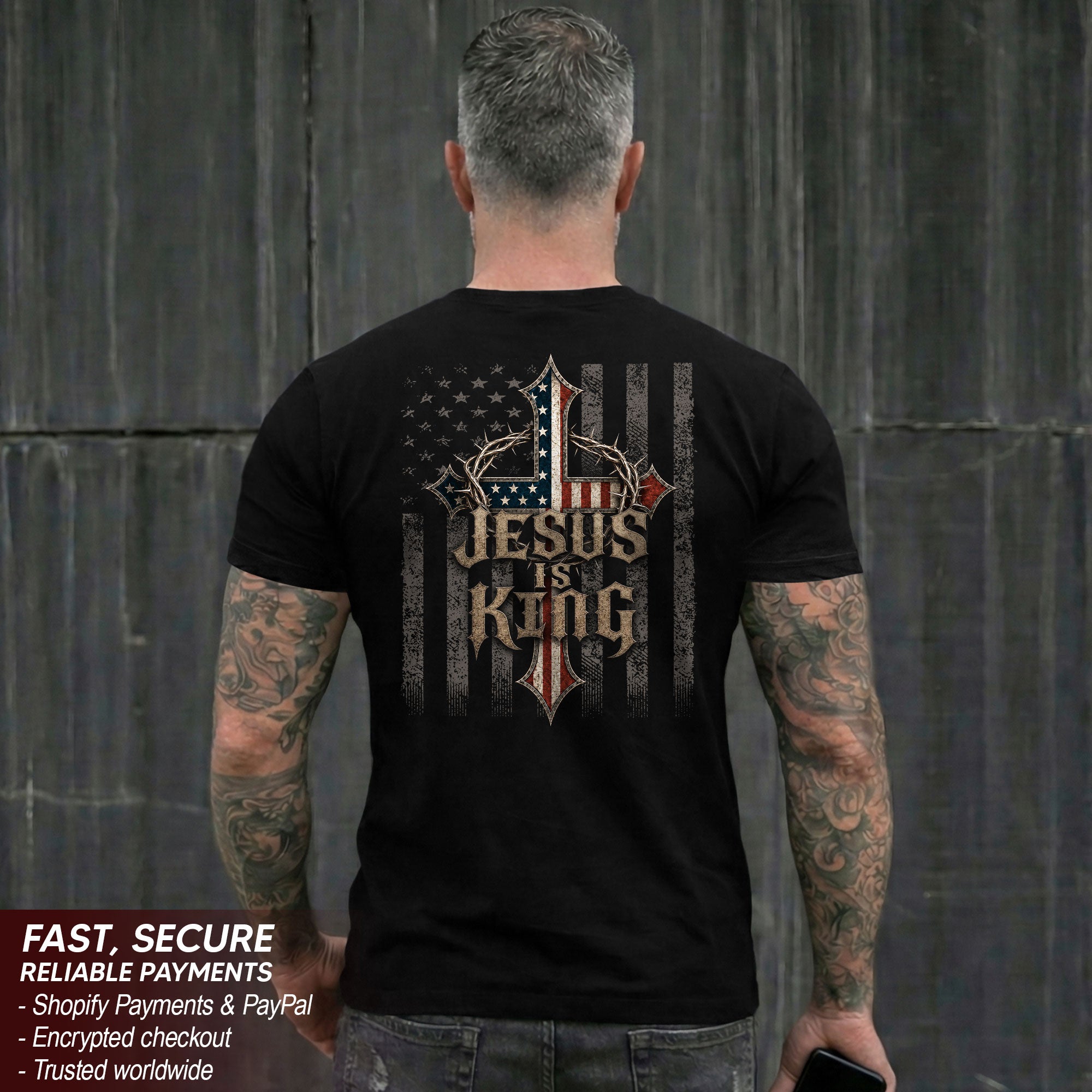Jesus Is King T Shirt American Flag Cross Crown of Thorns Christian Faith Tee Apparel