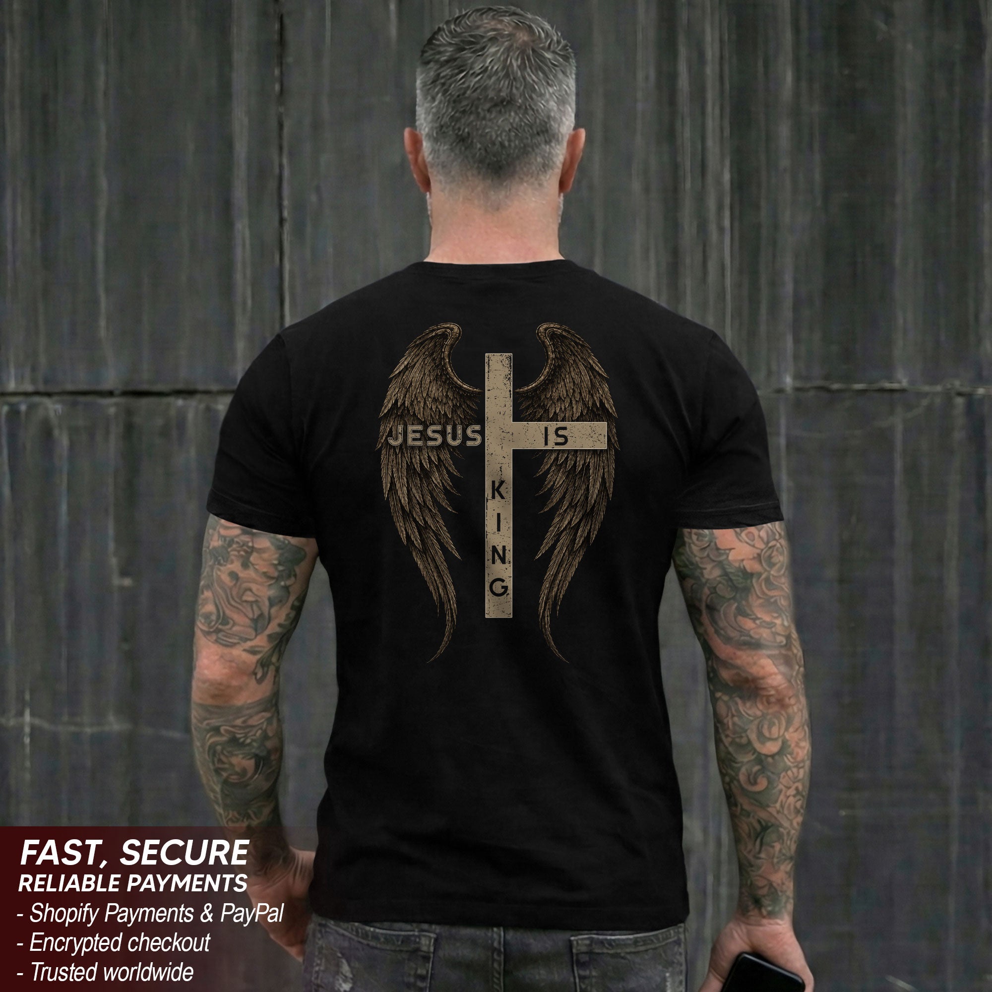 Jesus Is King T Shirt Christian Cross Angel Wings Faith Tee Religious Clothing Top