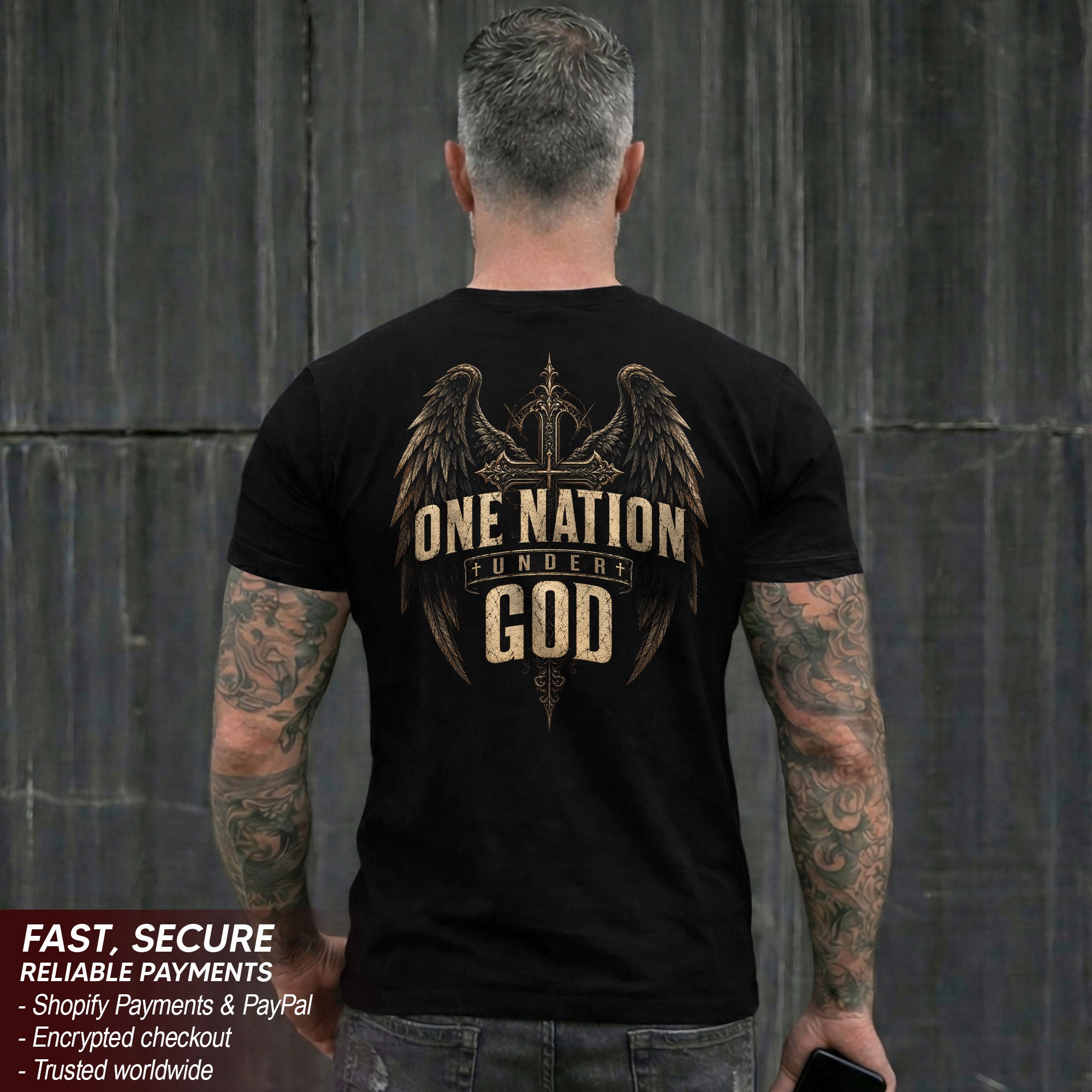 One Nation Under God T Shirt Christian Angel Wings Cross Religious Apparel Tee Top