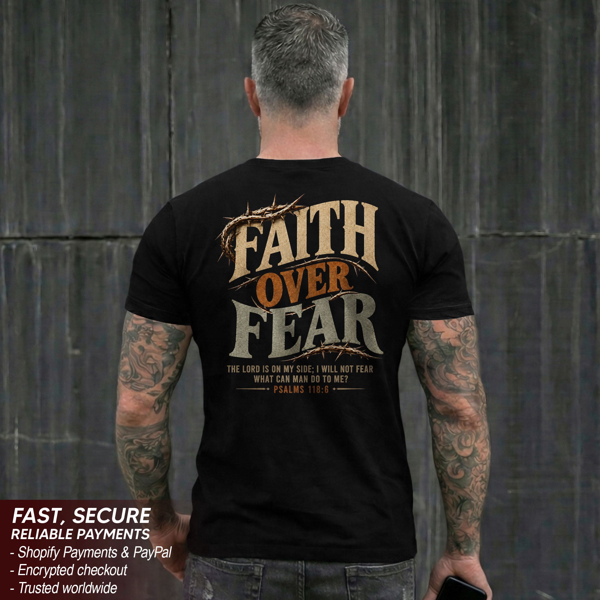 Faith Over Fear T Shirt Christian Crown Of Thorns Psalms 118 6 Religious Tee Apparel
