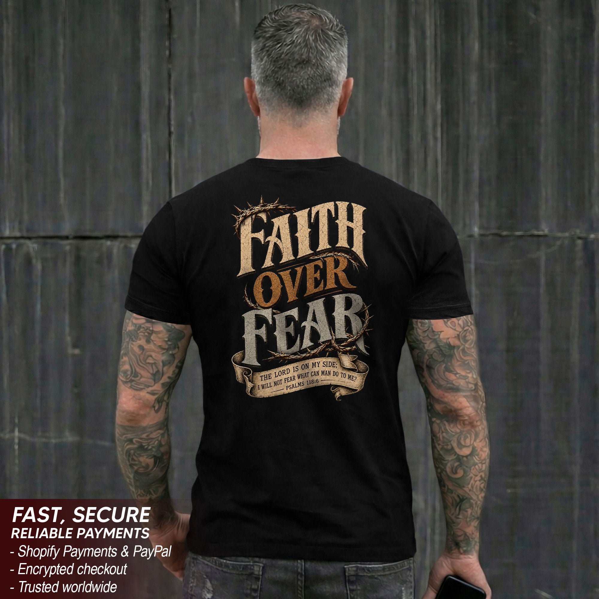 Faith Over Fear T Shirt Christian Crown Of Thorns Psalms 118 6 Religious Tee Top