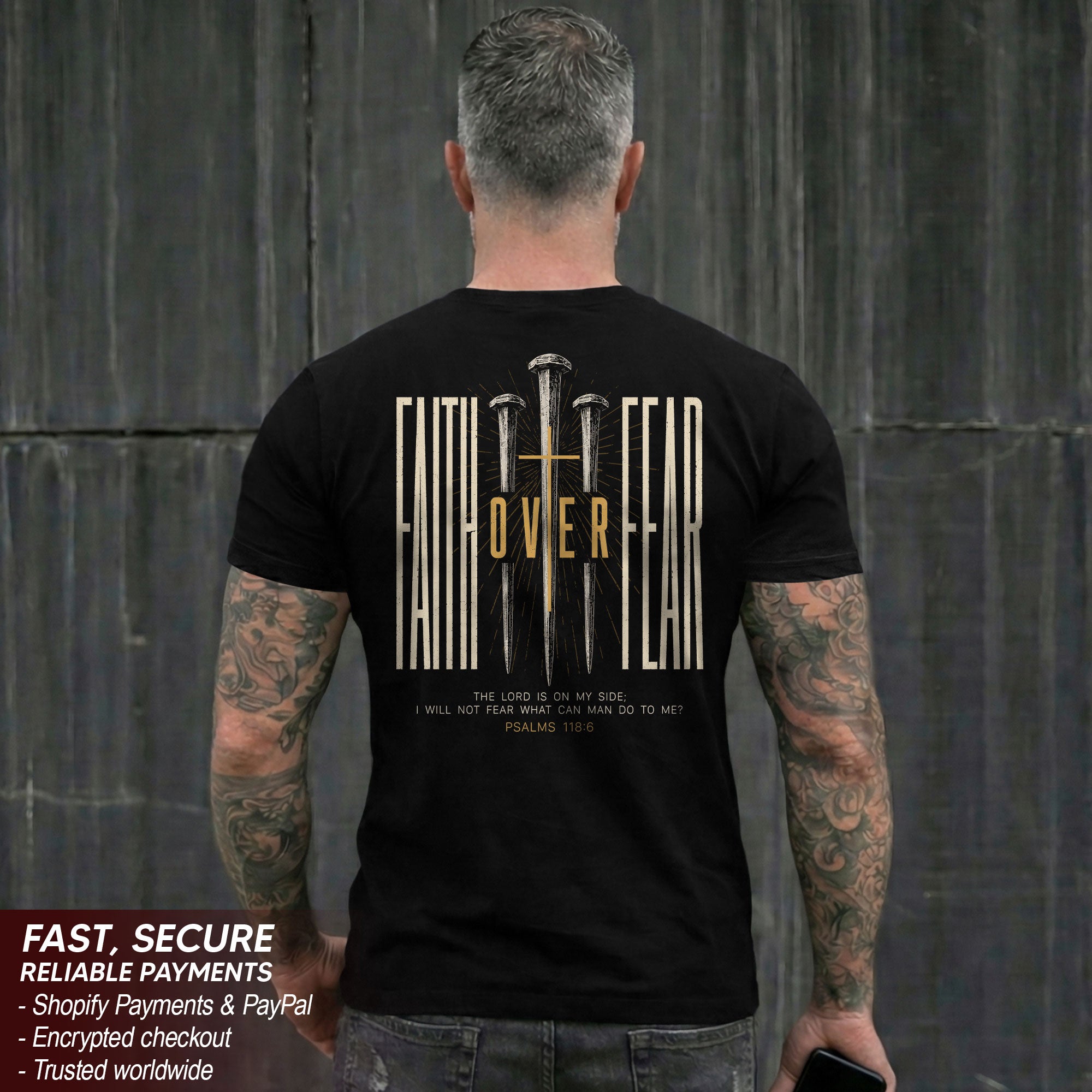 Faith Over Fear T Shirt Christian Cross Nails Psalms 118 6 Religious Tee Apparel