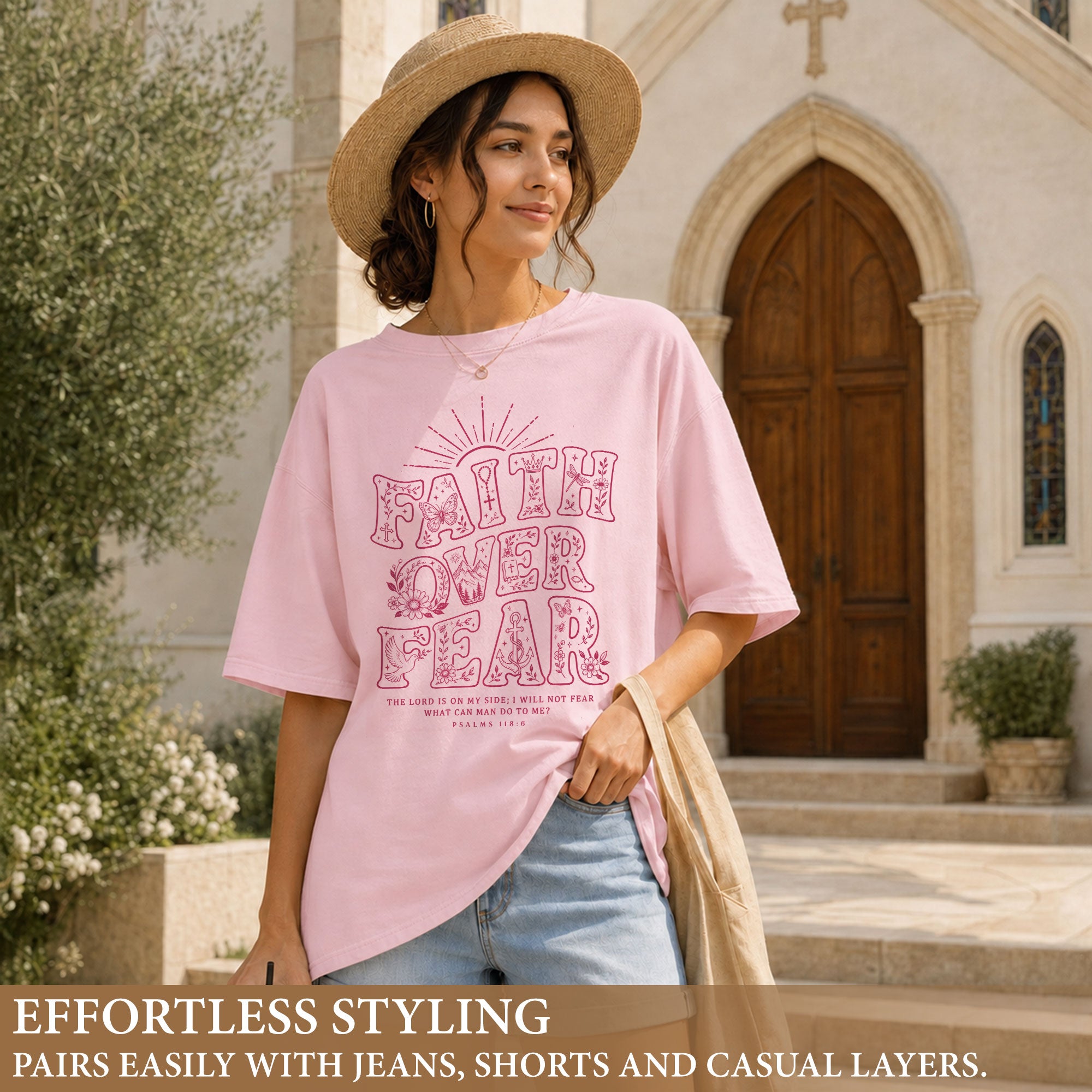 Faith Over Fear Christian Shirt Womens Bible Verse T-Shirt Psalms 118 6 Jesus Tee