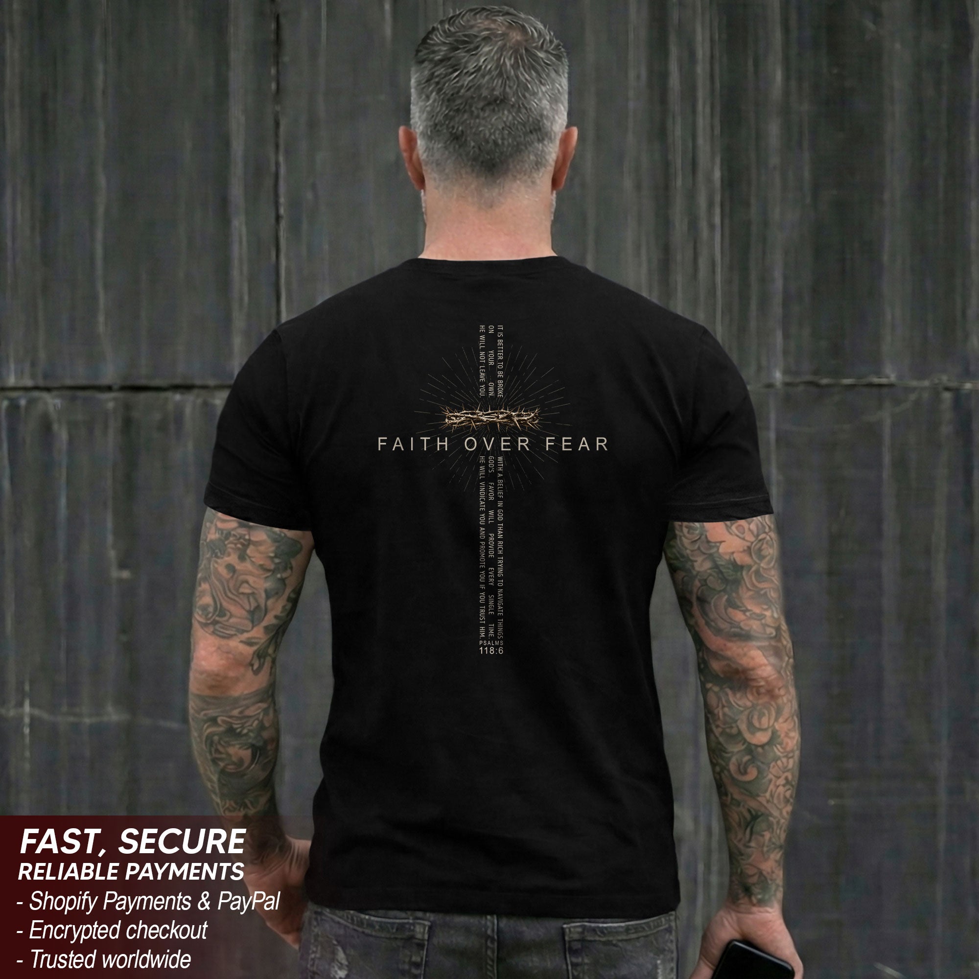 Faith Over Fear T Shirt Christian Psalms 118 6 Cross Religious Bible Verse Tee Apparel - Rust Field Wear