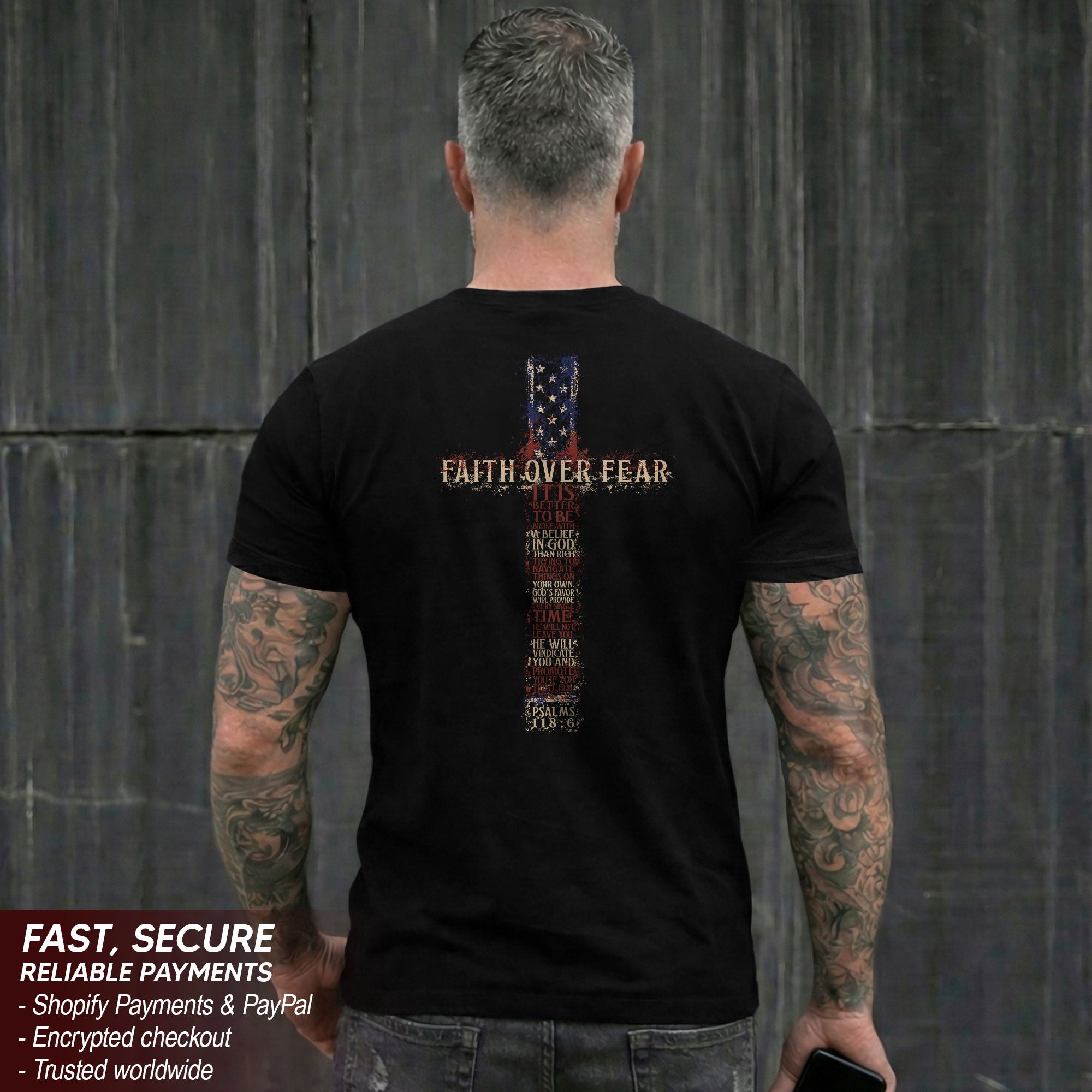 Faith Over Fear American Flag Cross Psalms 118 6 Christian T Shirt Apparel Top Unisex - Rust Field Wear