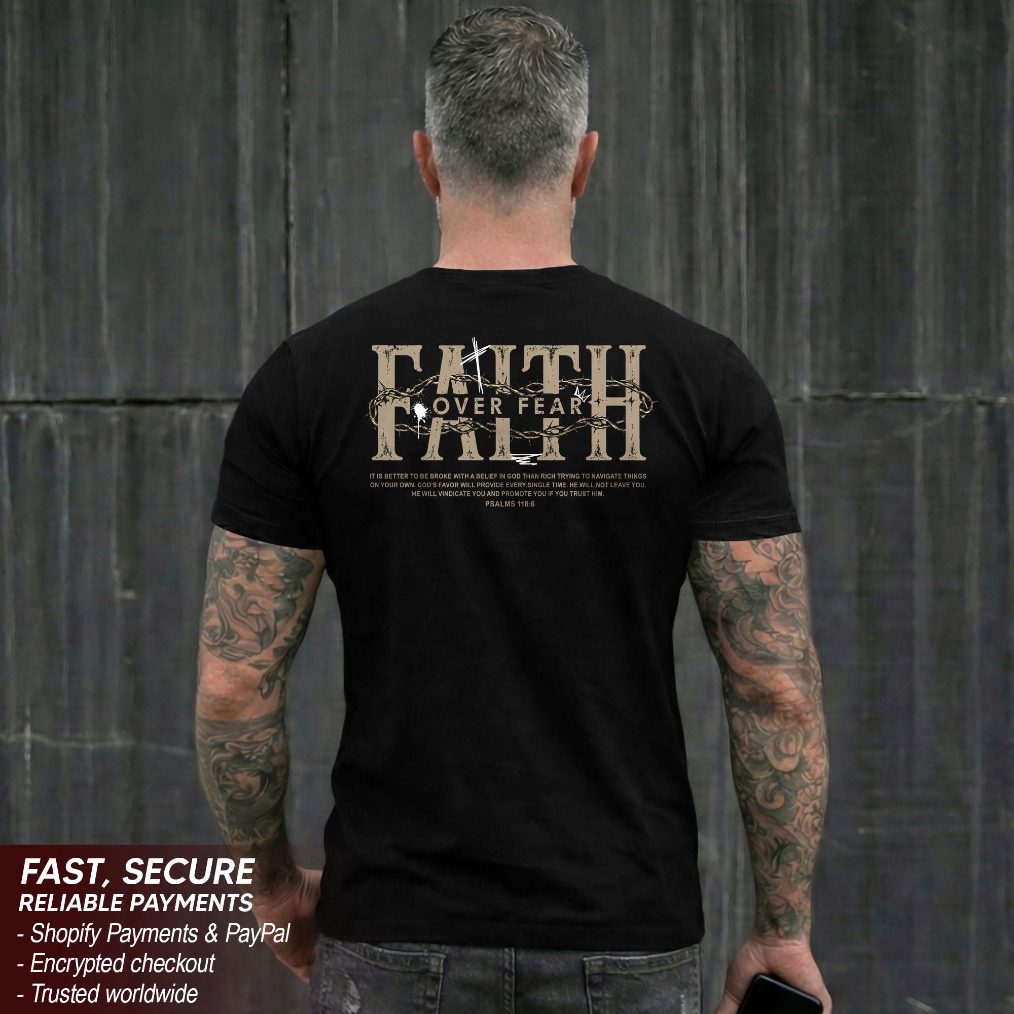 Faith Over Fear T Shirt Christian Psalms 118 6 Cross Crown Of Thorns Religious Tee Apparel - Rust Field Wear