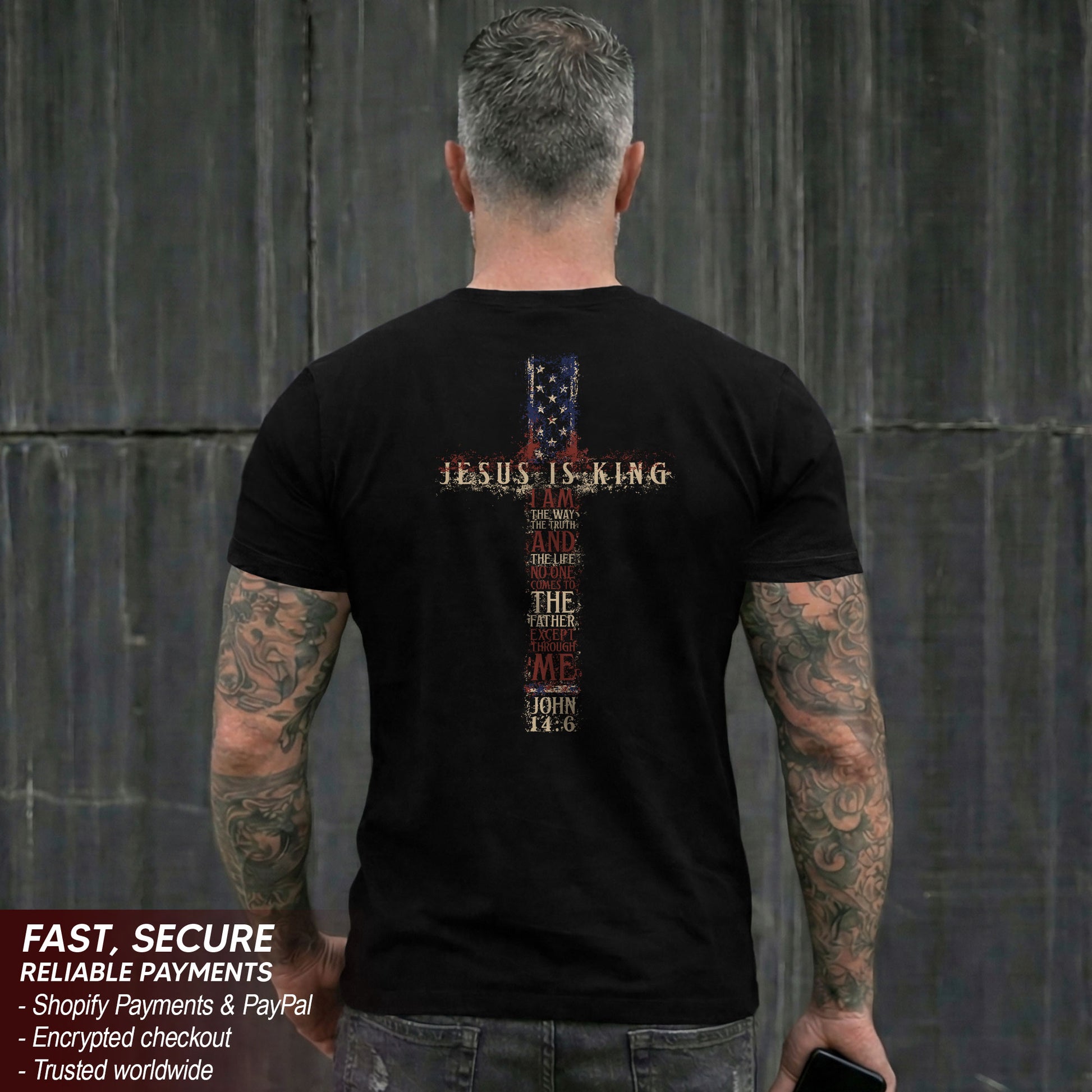 Jesus Is King T Shirt Christian Cross John 14 6 American Flag Bible Verse Faith Tee - Rust Field Wear