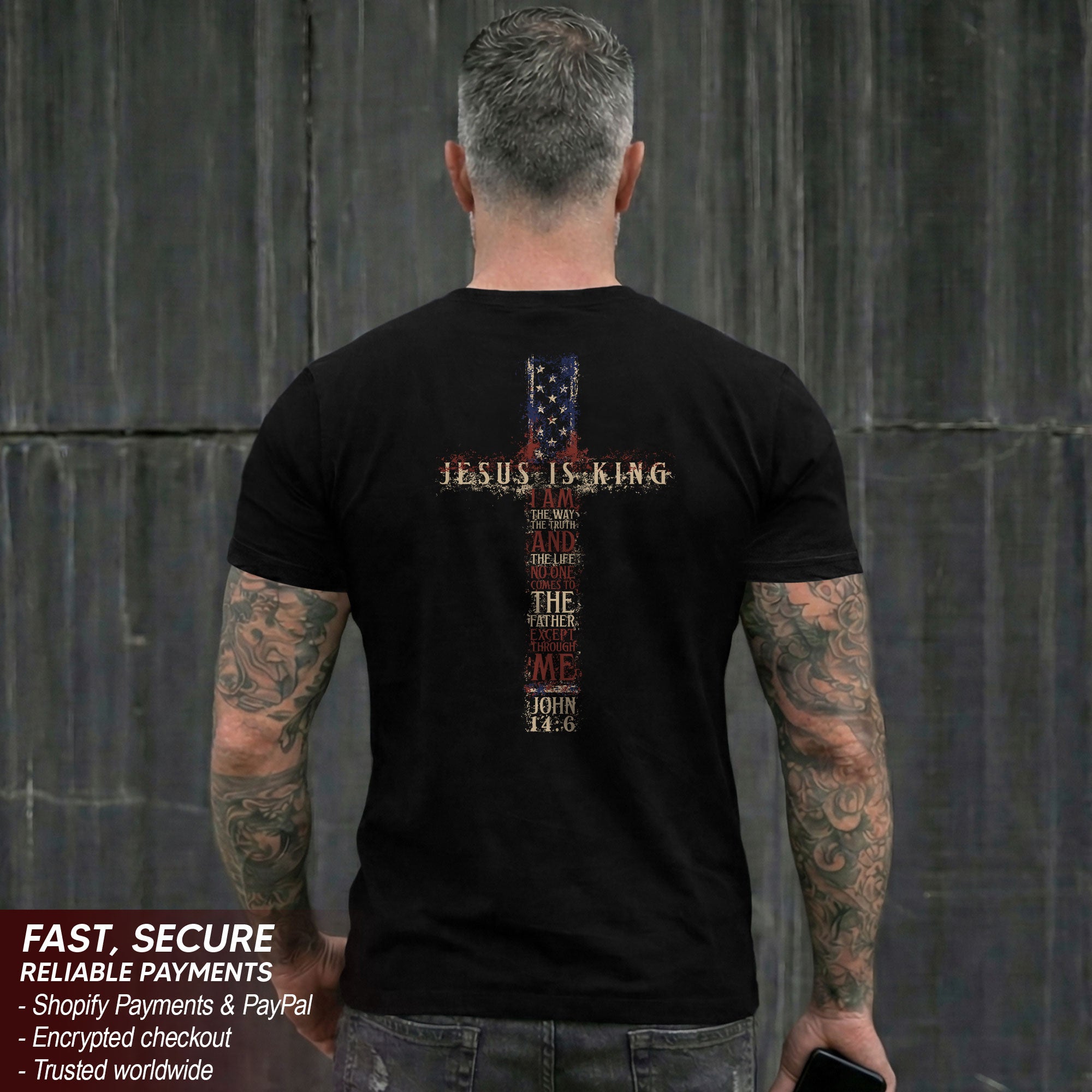 Jesus Is King T Shirt Christian Cross John 14 6 American Flag Bible Verse Faith Tee - Rust Field Wear