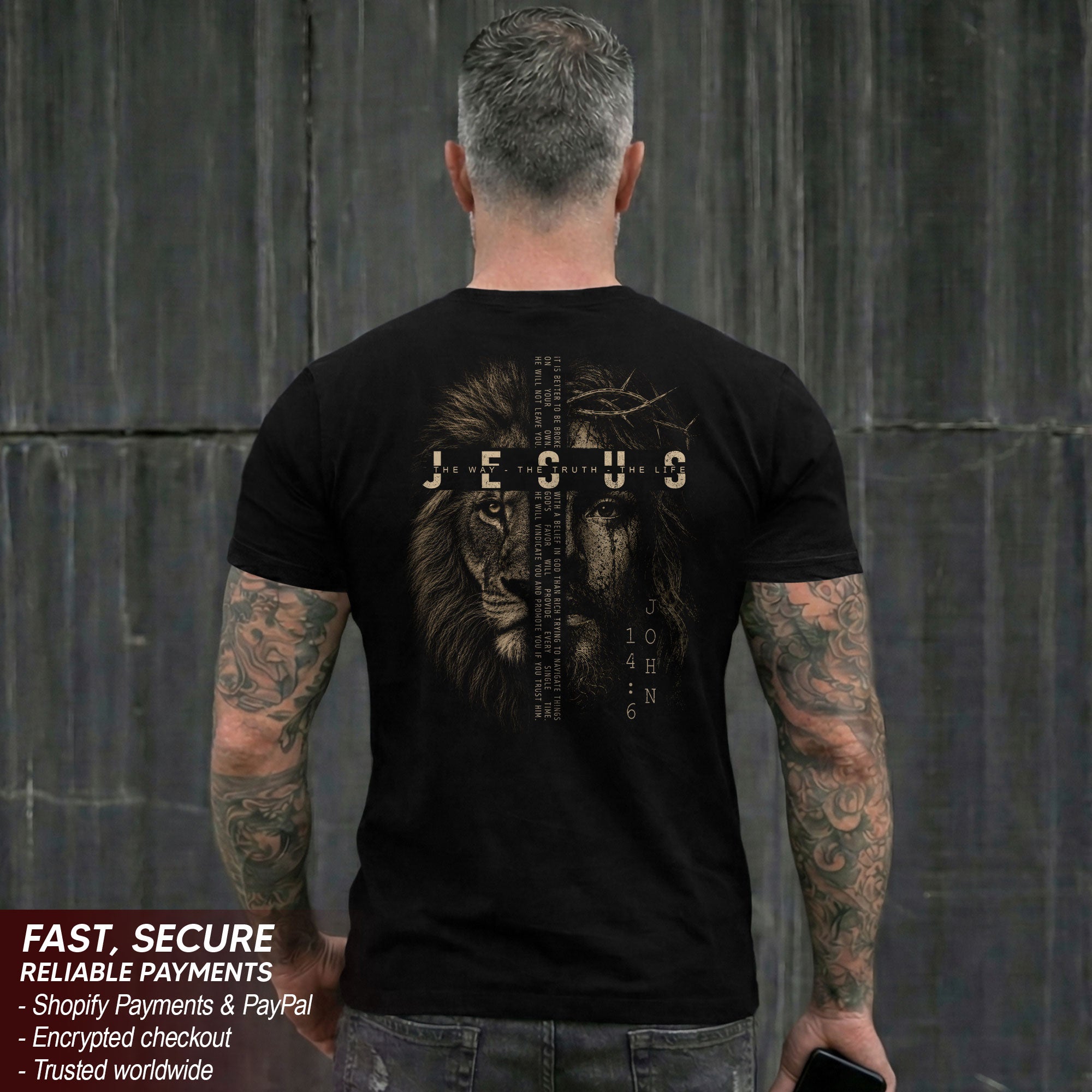 Jesus Shirt Lion Of Judah Cross Crown Of Thorns John 14 6 Way Truth Life Graphic Tee - Rust Field Wear