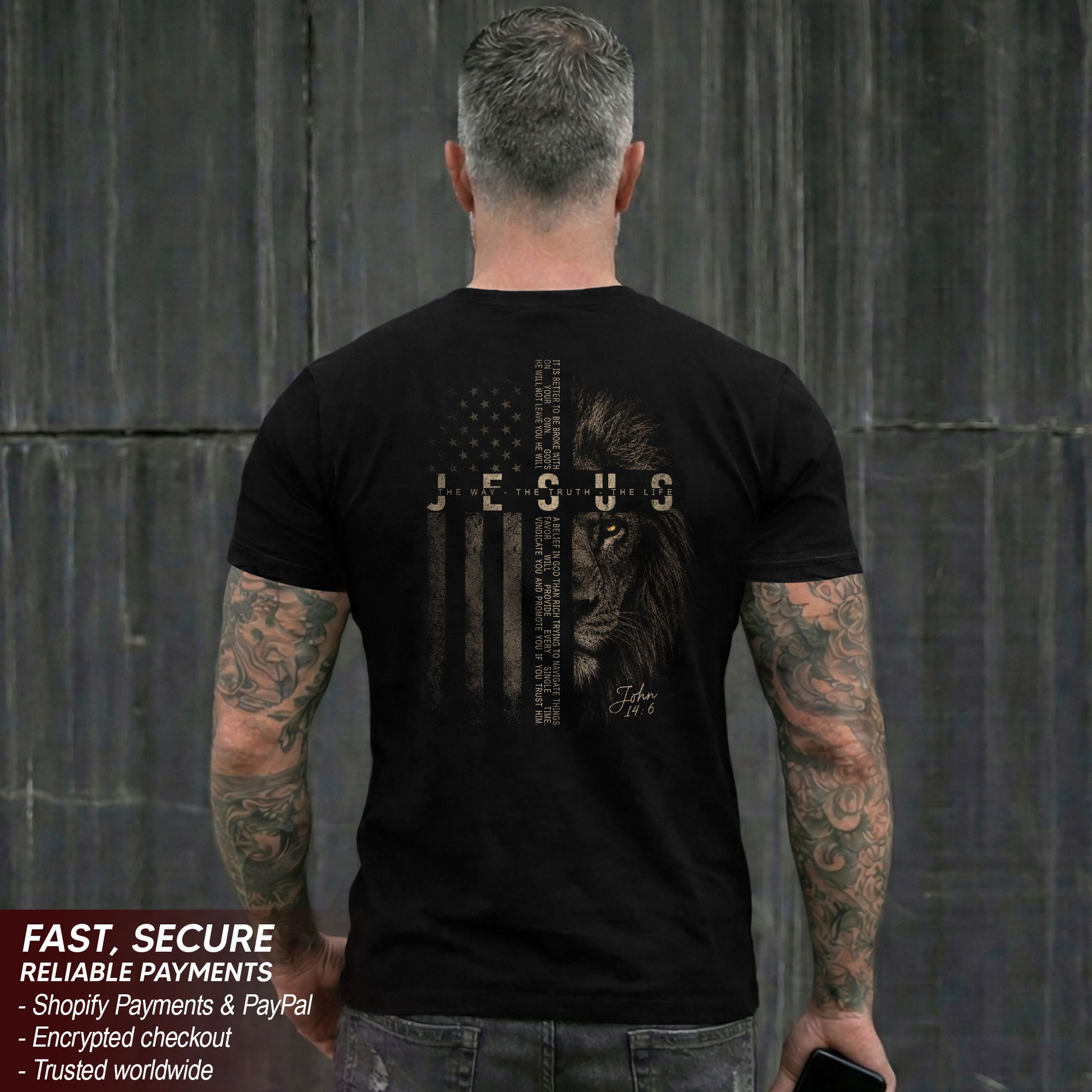 Jesus Lion American Flag John 14 6 Scripture Christian T Shirt Apparel Top Unisex - Rust Field Wear