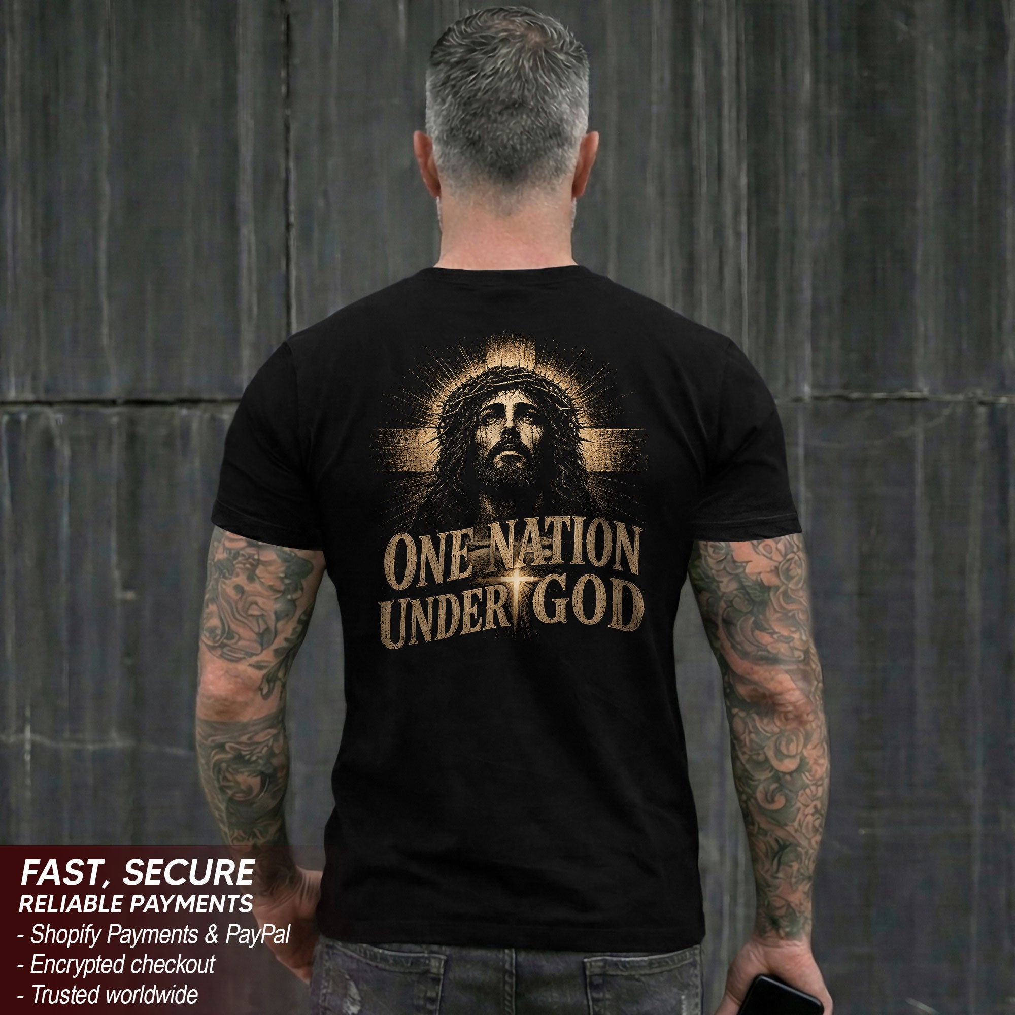 One Nation Under God Shirt Patriotic Christian Men Shirt Jesus Portrait Cross Graphic Tee