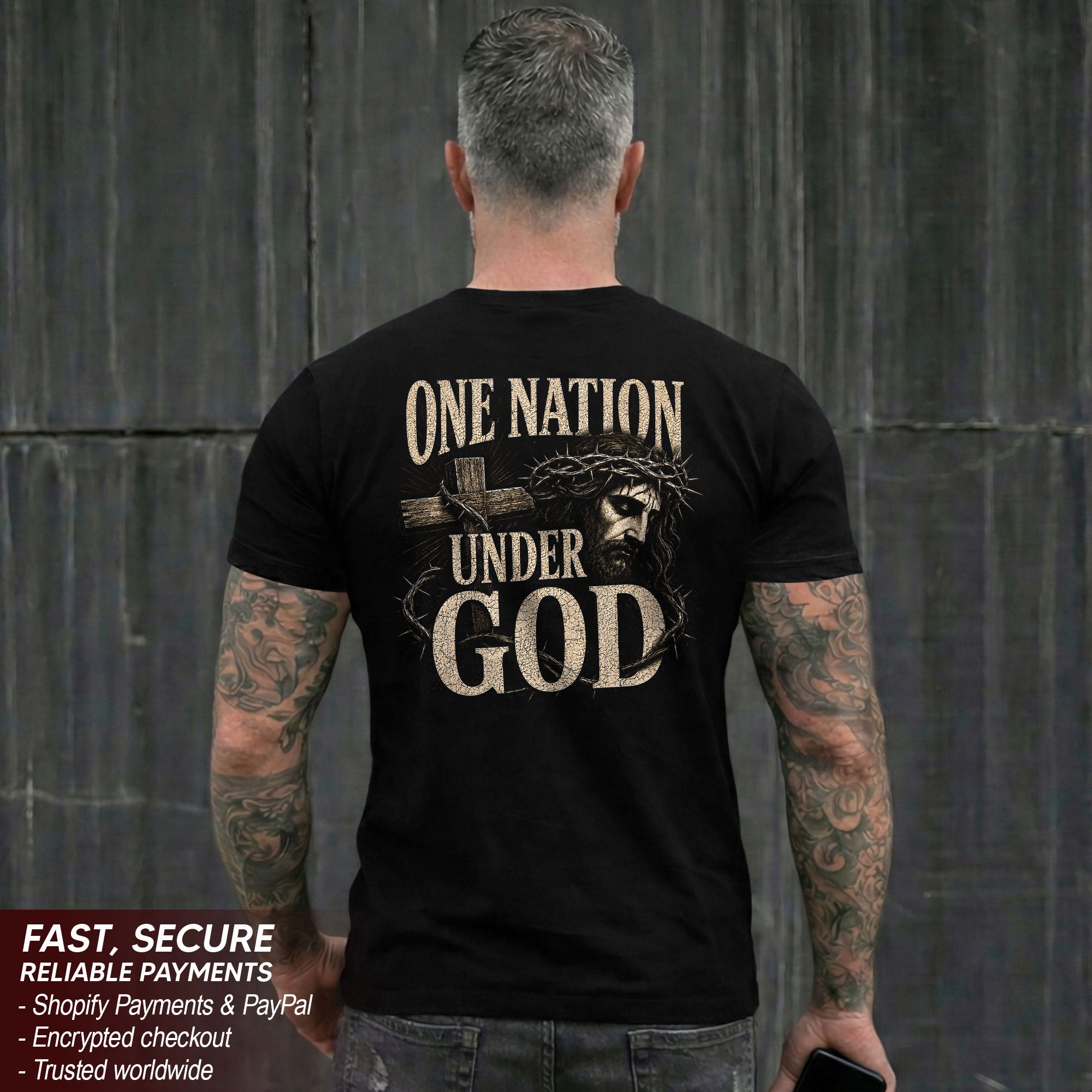 One Nation Under God Shirt Patriotic Christian Men Shirt Jesus Crown Of Thorns Cross Tee