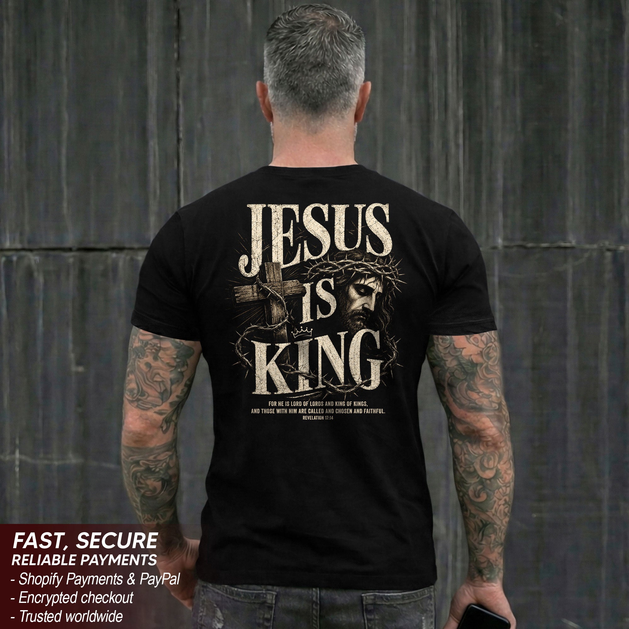 Jesus Is King Shirt Christian Men Shirt Revelation 17 14 Cross Graphic Tee Bible Verse