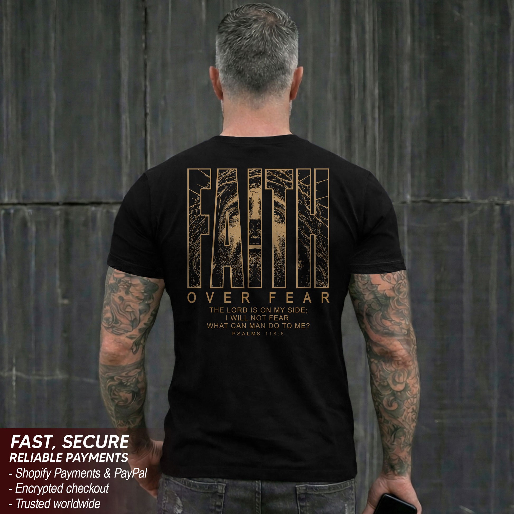 Faith Over Fear Psalms 118 6 Portrait Graphic Christian T Shirt Apparel Men Clothing - Rust Field Wear