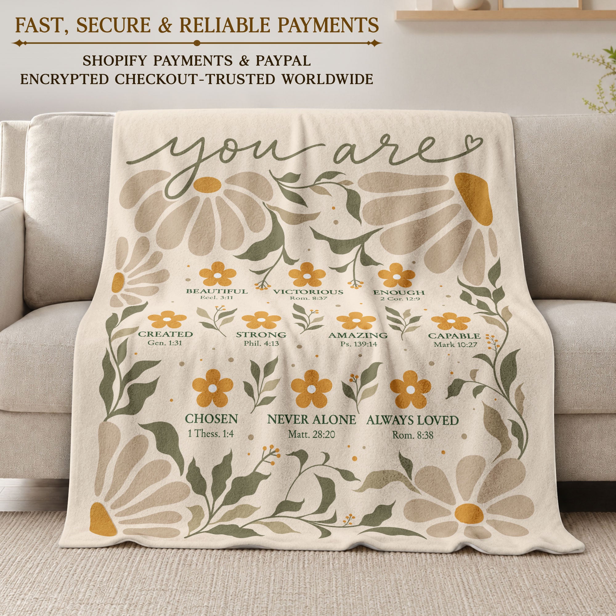 God Says You Are Blanket Boho Daisy Scripture Floral Soft Flannel Throw Blanket