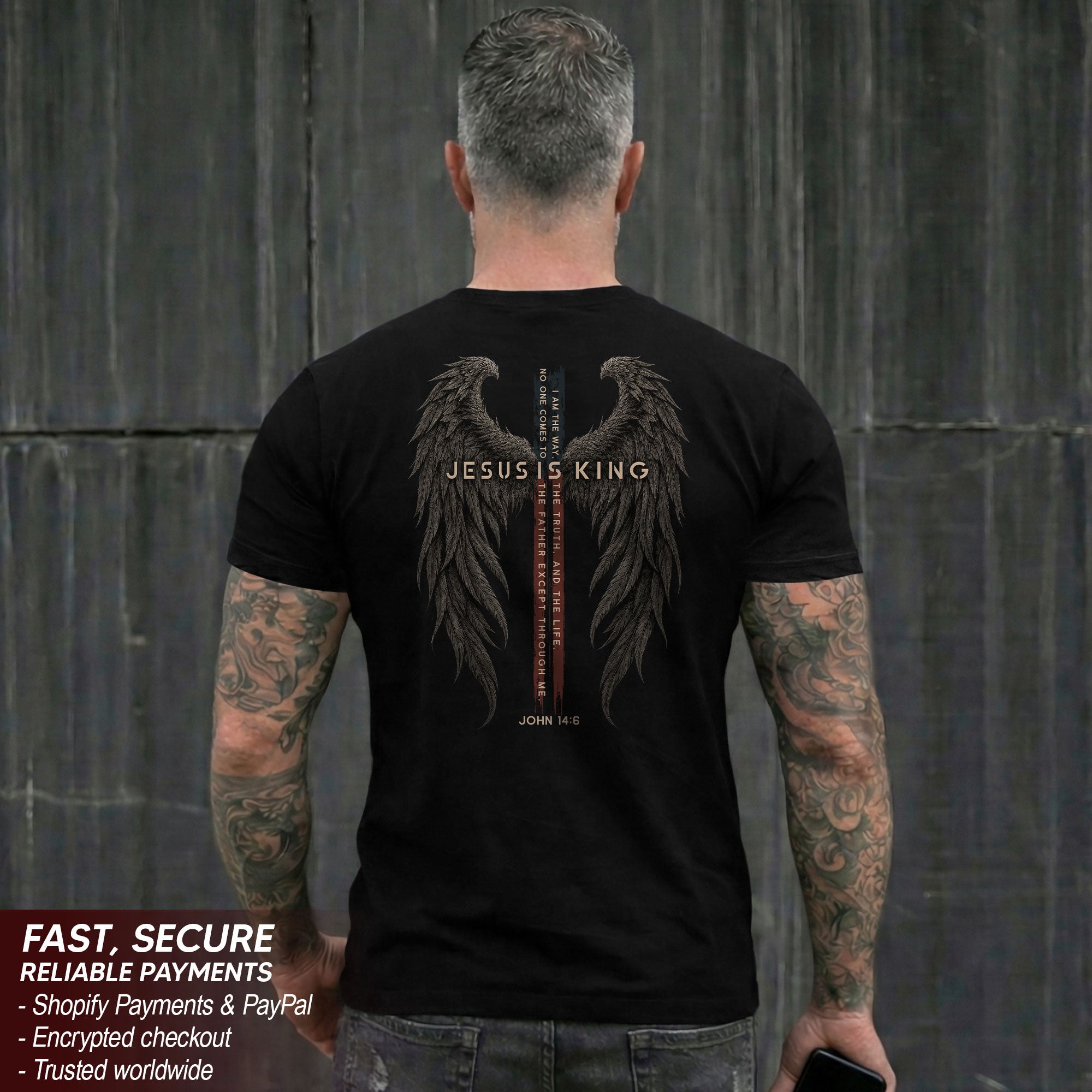 Jesus Is King T Shirt Christian Angel Wings Cross John 14 6 Religious Tee Apparel