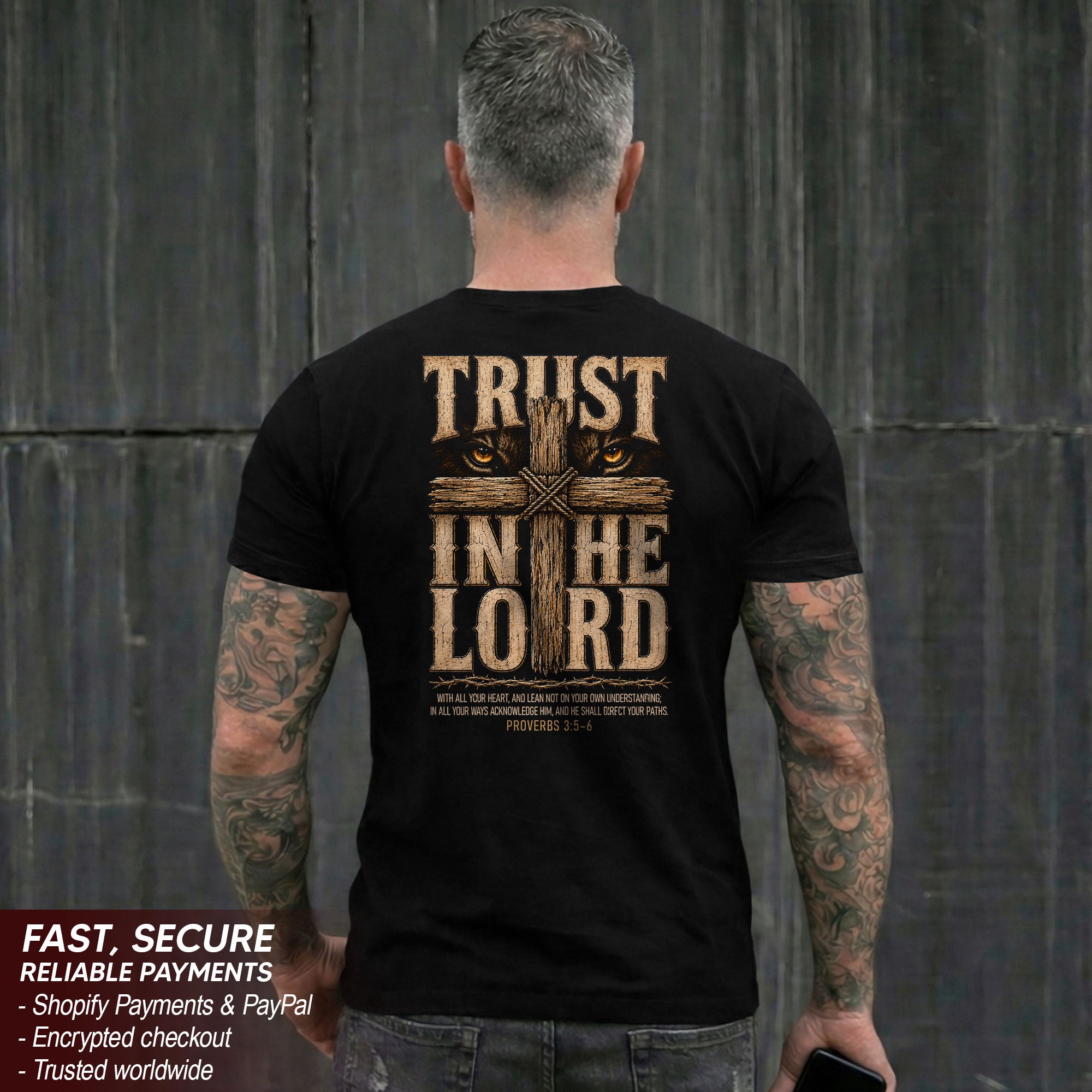 Trust In The Lord T Shirt Christian Lion Cross Proverbs 3 5 6 Religious Faith Tee - Rust Field Wear