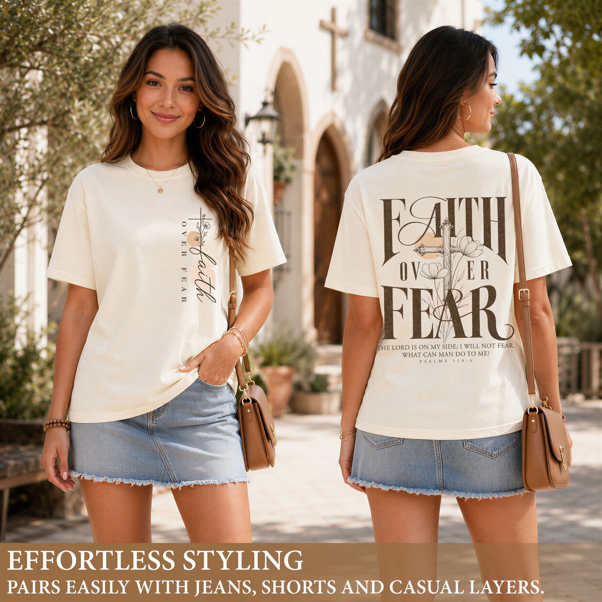 Faith Over Fear Shirt Christian Women Vintage Floral Cross Shirt Psalm 118 Bible Tee