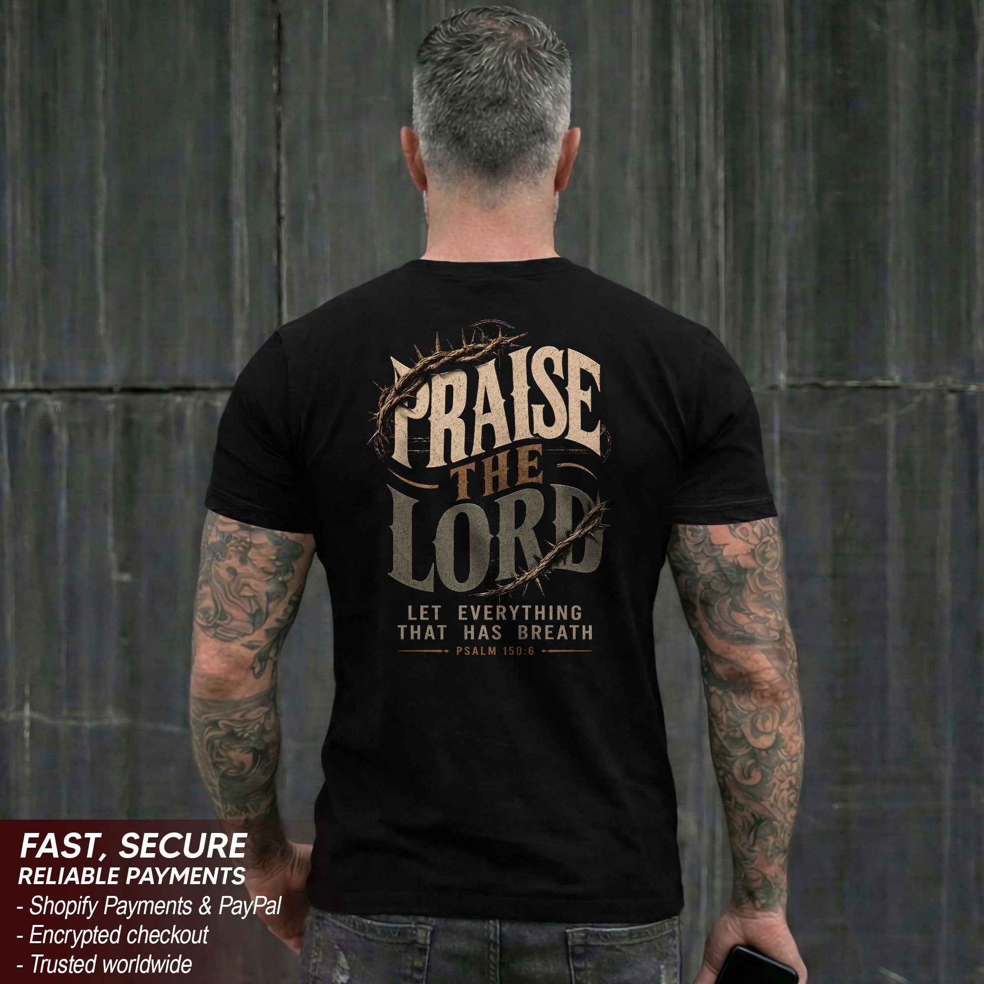 Praise The Lord Shirt Crown Of Thorns Christian Bible Verse Psalm 150 6 Faith Graphic Tee - Rust Field Wear