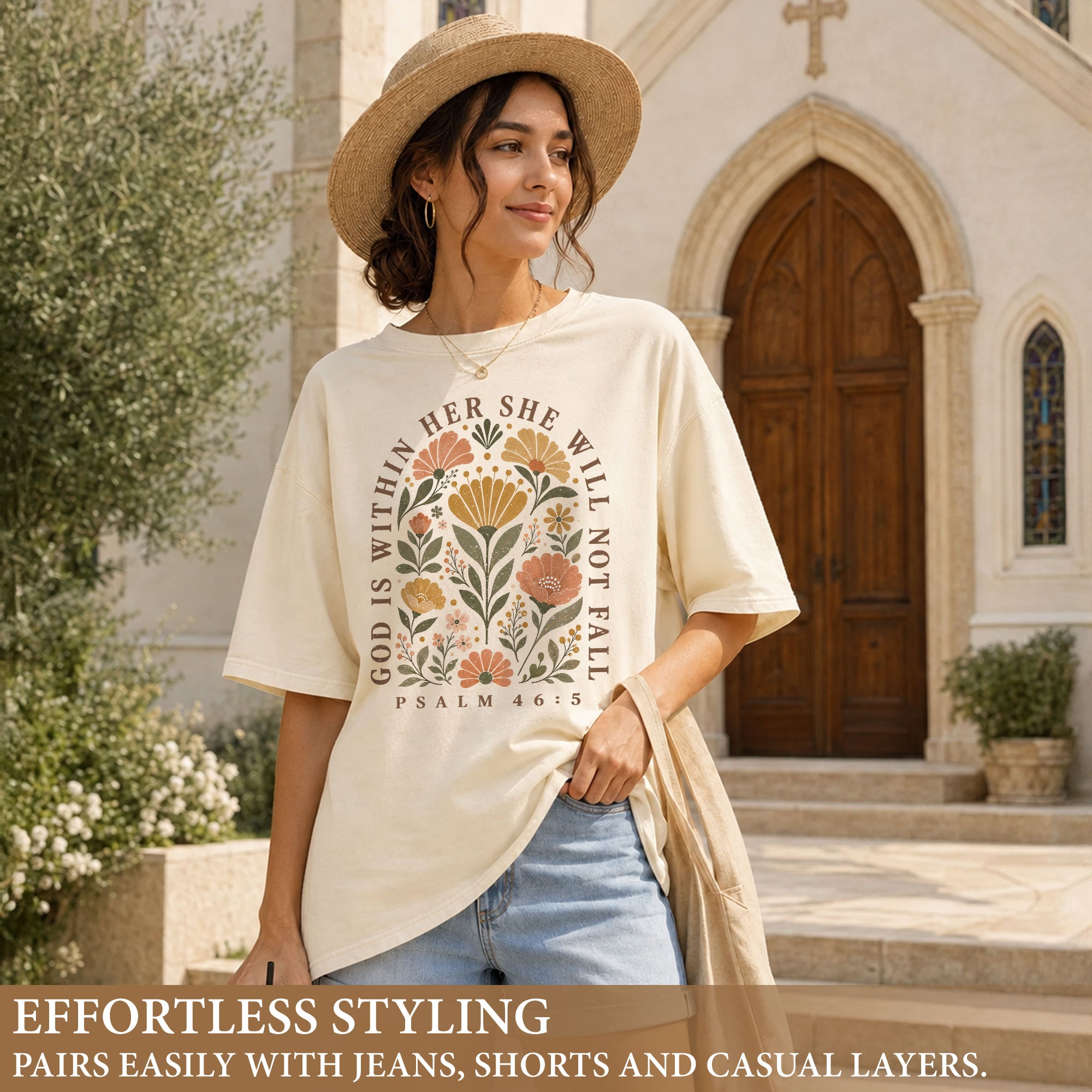 God Is Within Her She Will Not Fall Shirt Floral Christian Psalm 46 5 Graphic Tee
