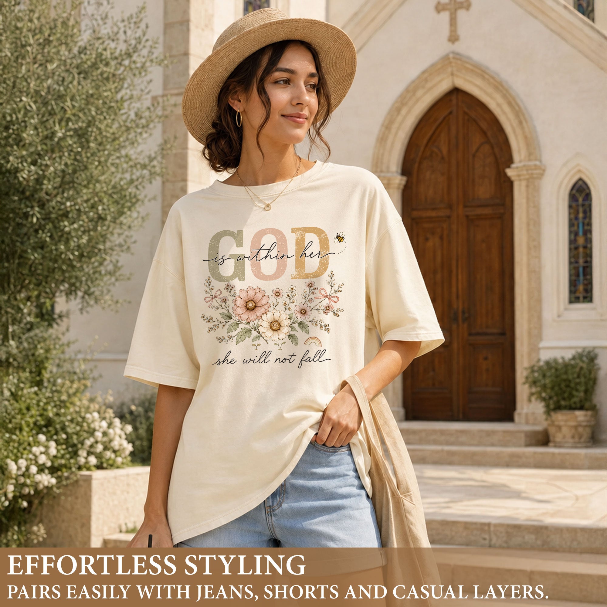 God Is Within Her She Will Not Fall Shirt Daisy Bee Christian Psalm 46 5 Graphic Tee