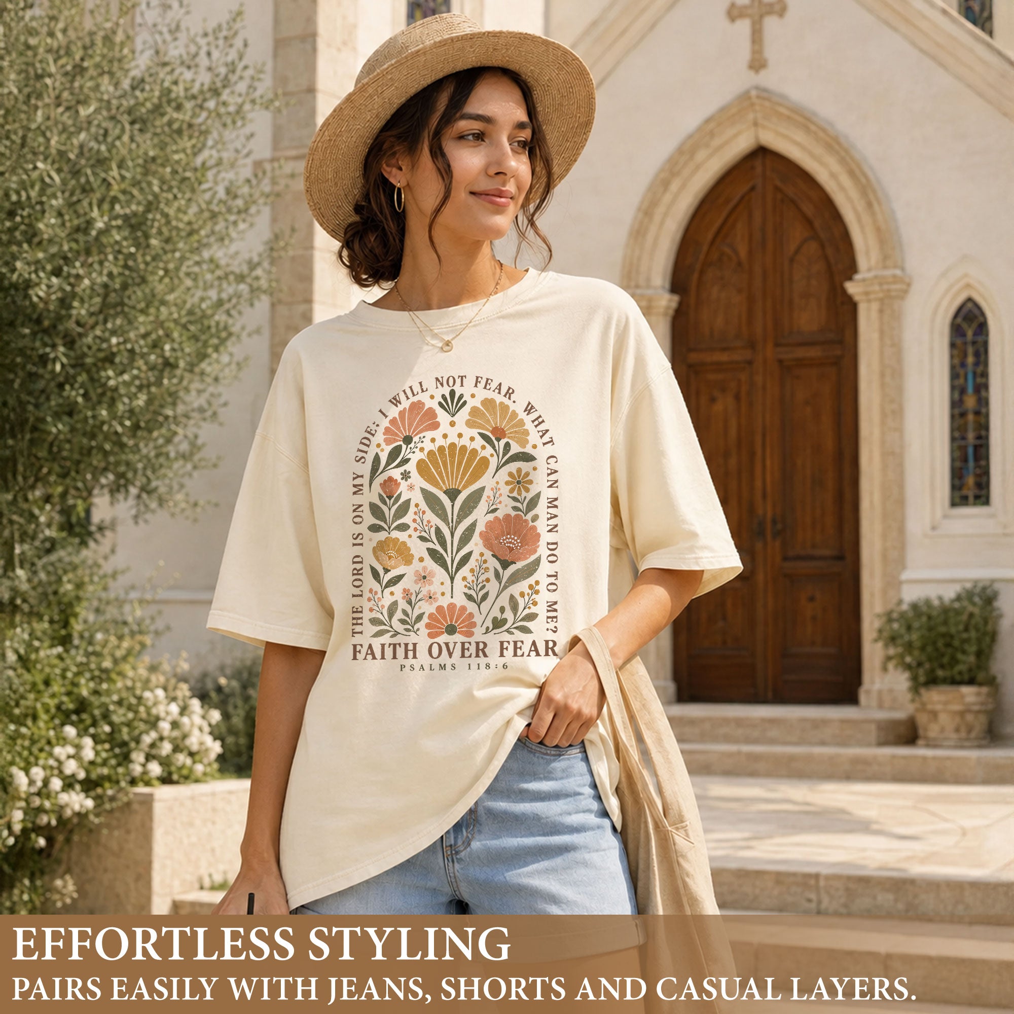 Faith Over Fear Shirt Floral Christian Psalm 118 6 Bible Verse Women Graphic Tee