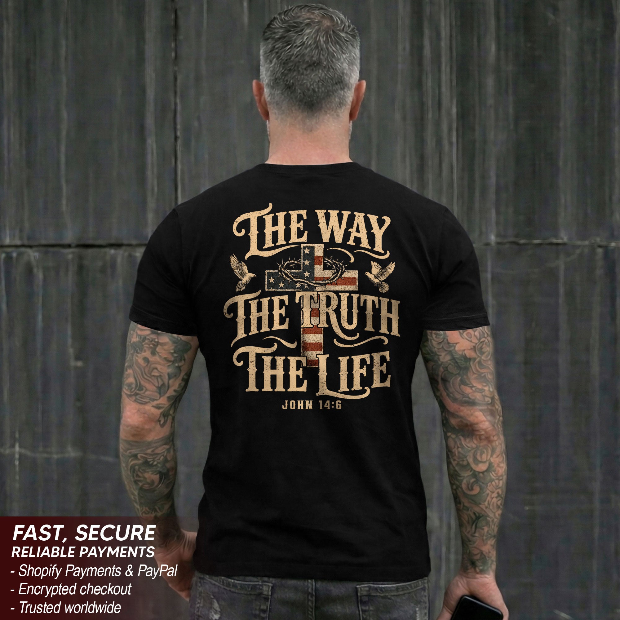The Way The Truth The Life John American Flag Cross Crown Of Thorns Graphic T Shirt Men