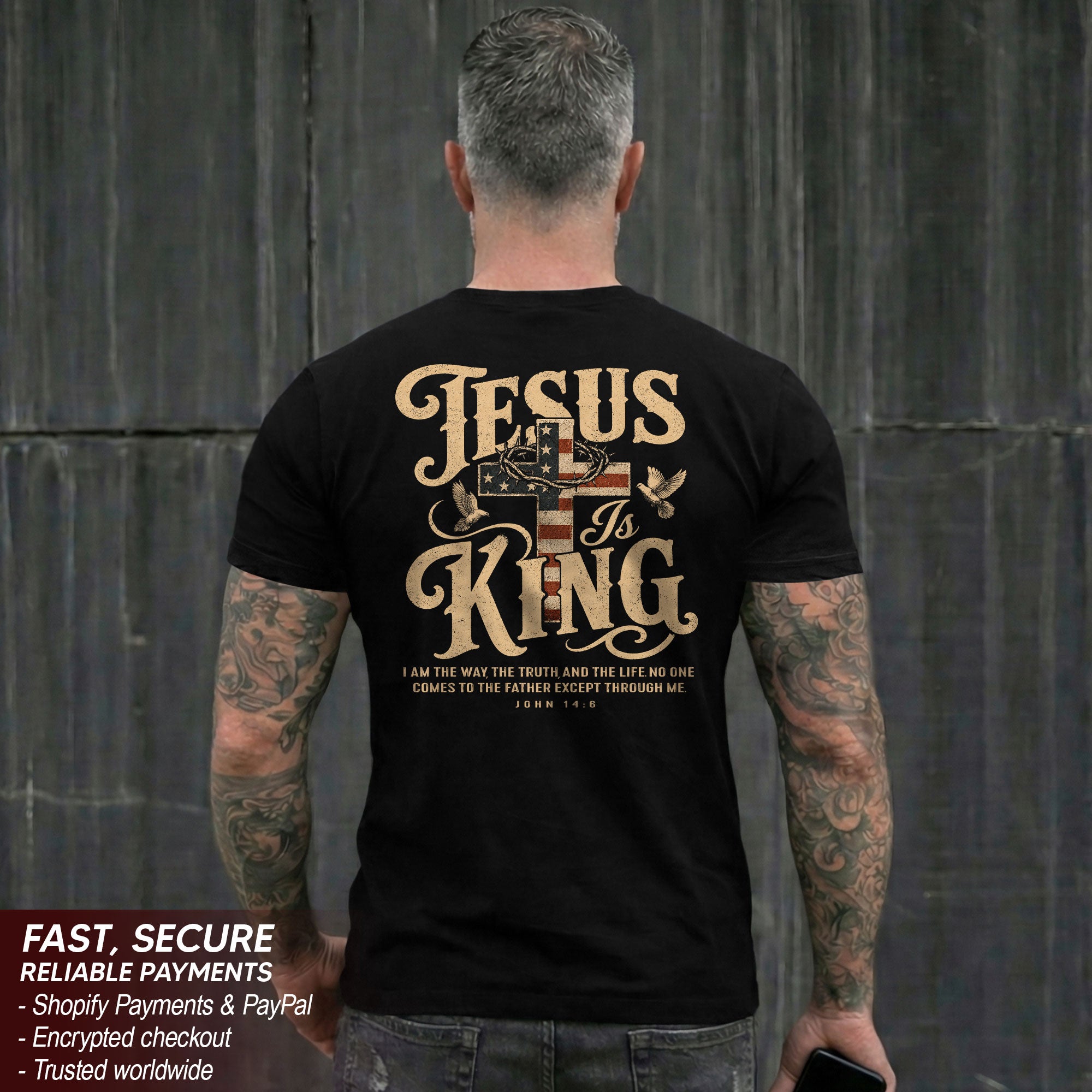 Jesus Is King Shirt Patriotic Christian Men Shirt American Flag Cross Dove John 14 6 Tee