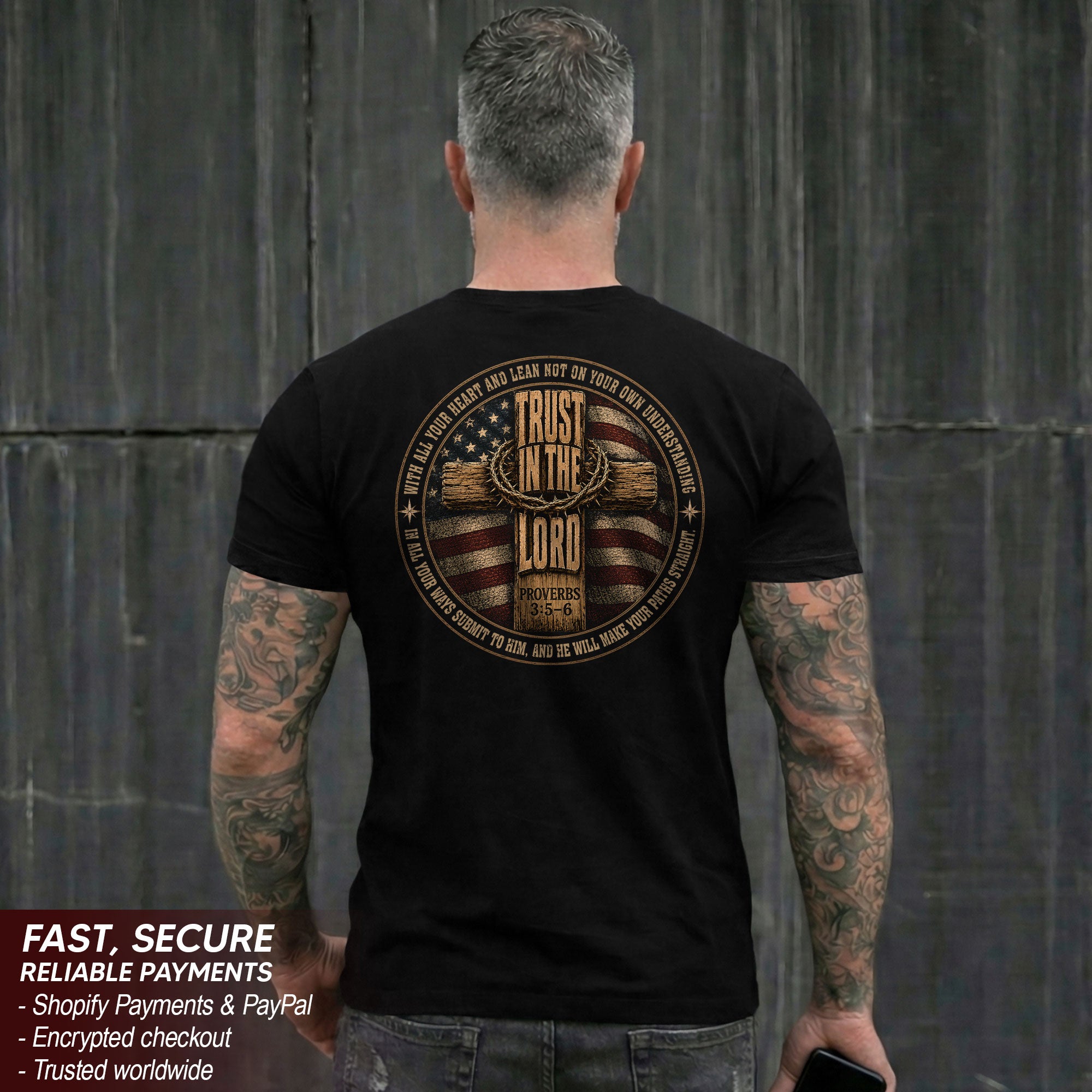 Trust In The Lord American Flag Cross Christian Shirt Graphic Casual Crewneck Men