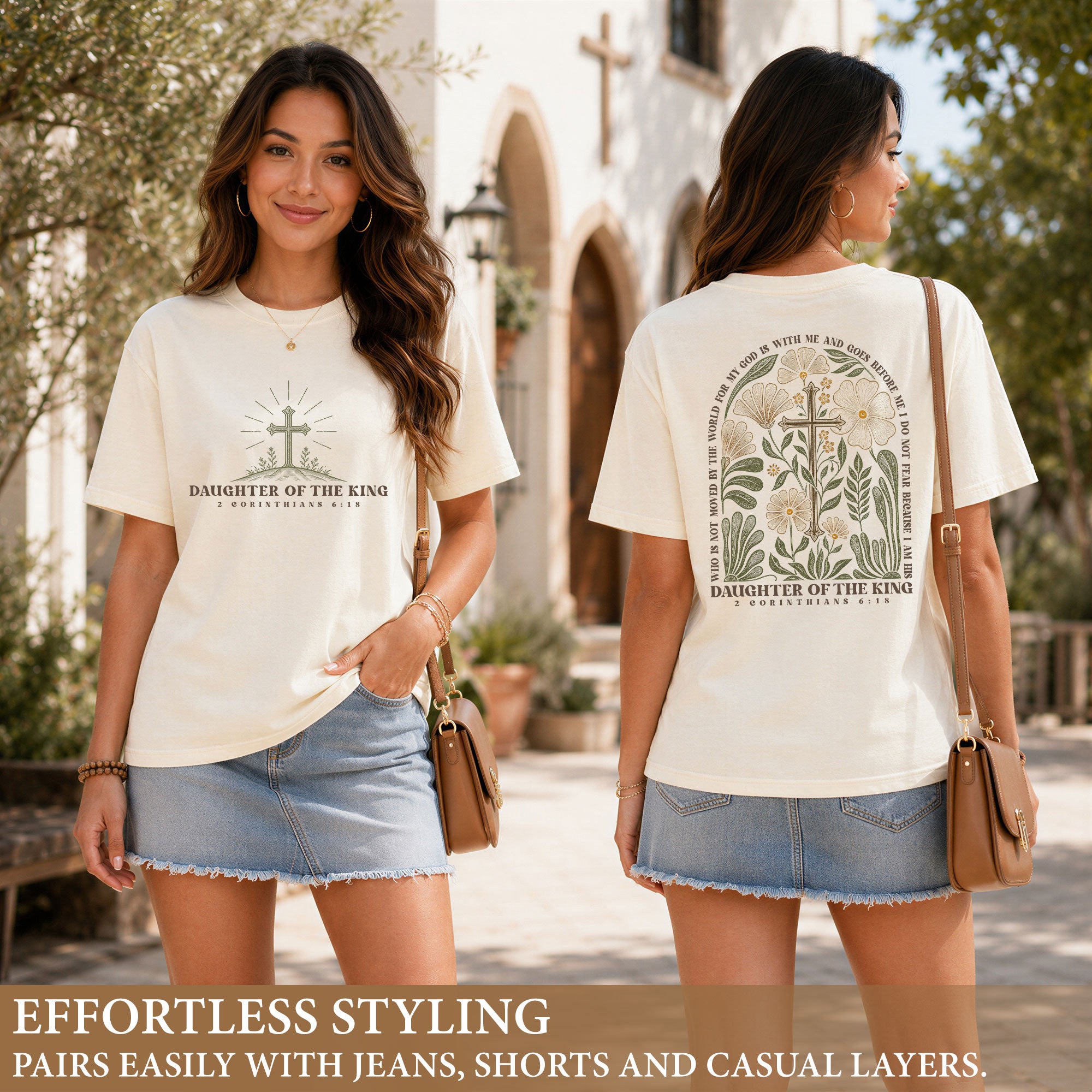 Daughter Of The King 2 Corinthians 6 18 Floral Cross Christian Graphic Tee Shirt Women