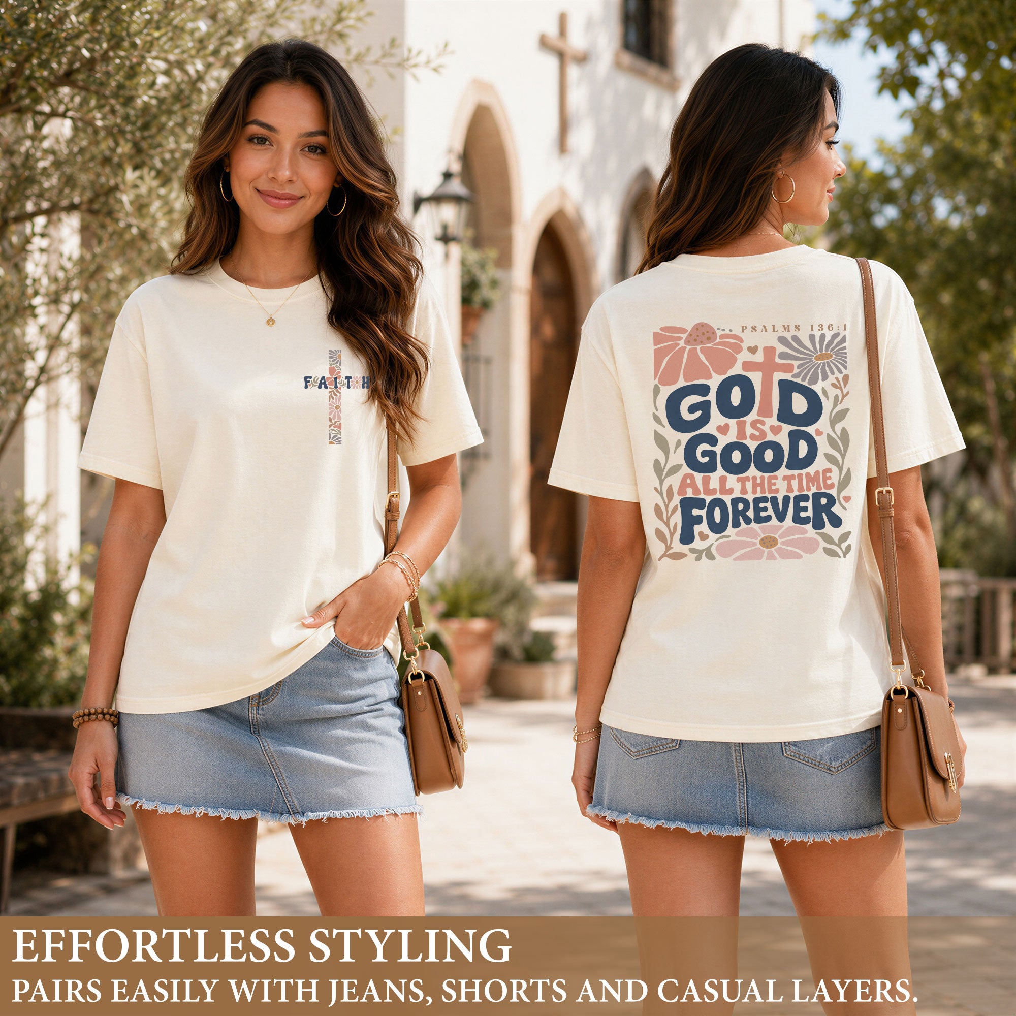 God Is Good Shirt Women Floral Christian T-Shirt Faith Psalms Bible Verse Tee Comfort
