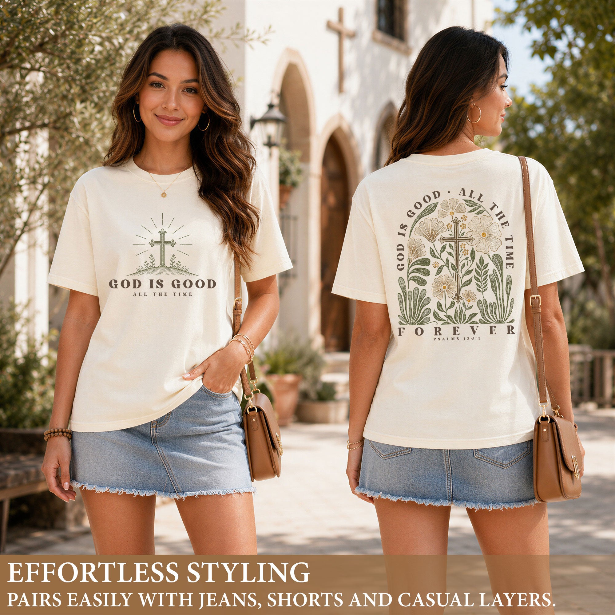 God Is Good Shirt Women Christian T-Shirt Floral Cross Faith Psalms Scripture Graphic Tee