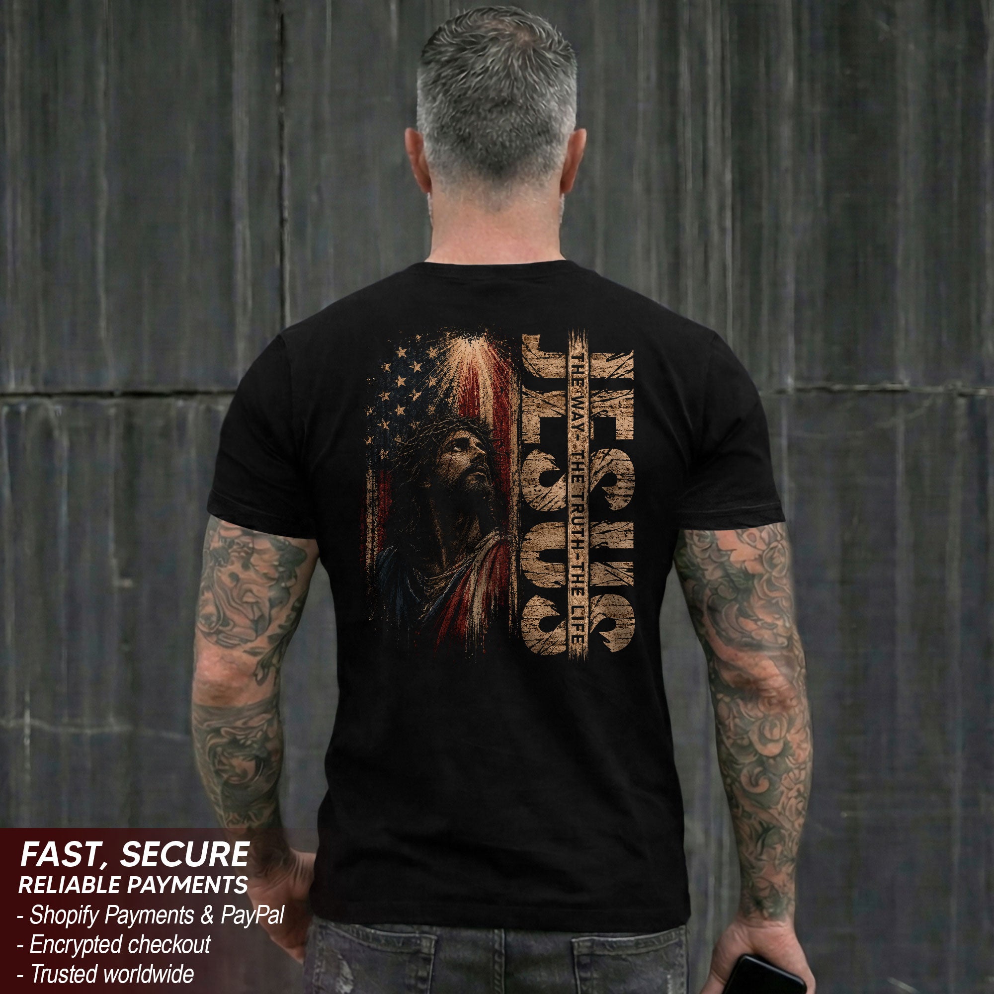 Jesus The Way The Truth The Life Shirt American Flag Christian Graphic Casual Crewneck Men