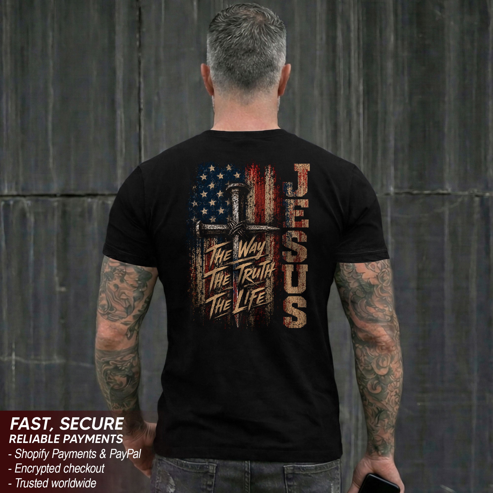 Jesus The Way The Truth The Life Shirt American Flag Cross Christian Graphic Casual Men