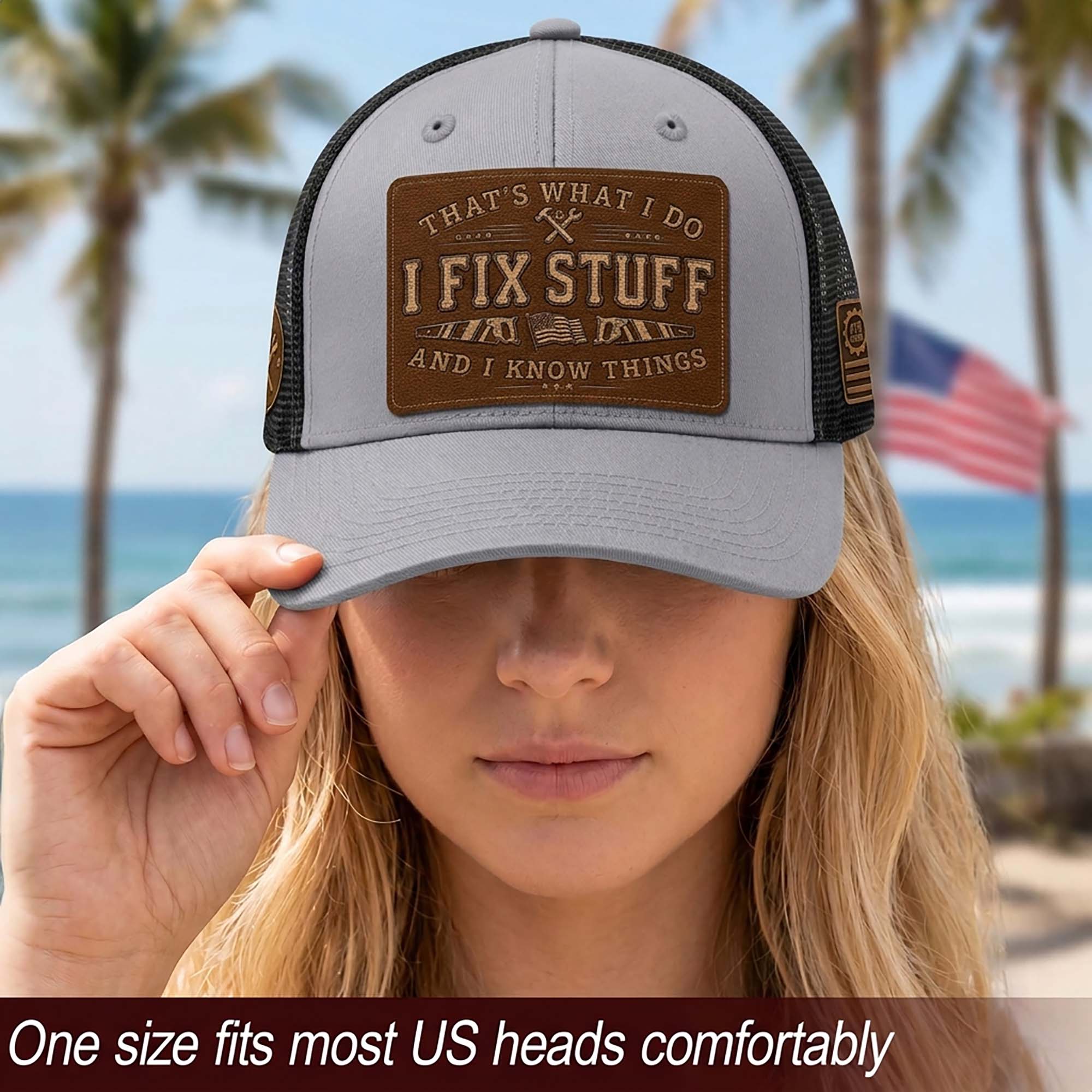That's What I Do I Fix Stuff Leather Patch Gray Trucker Hat Cool Handyman Gift Idea