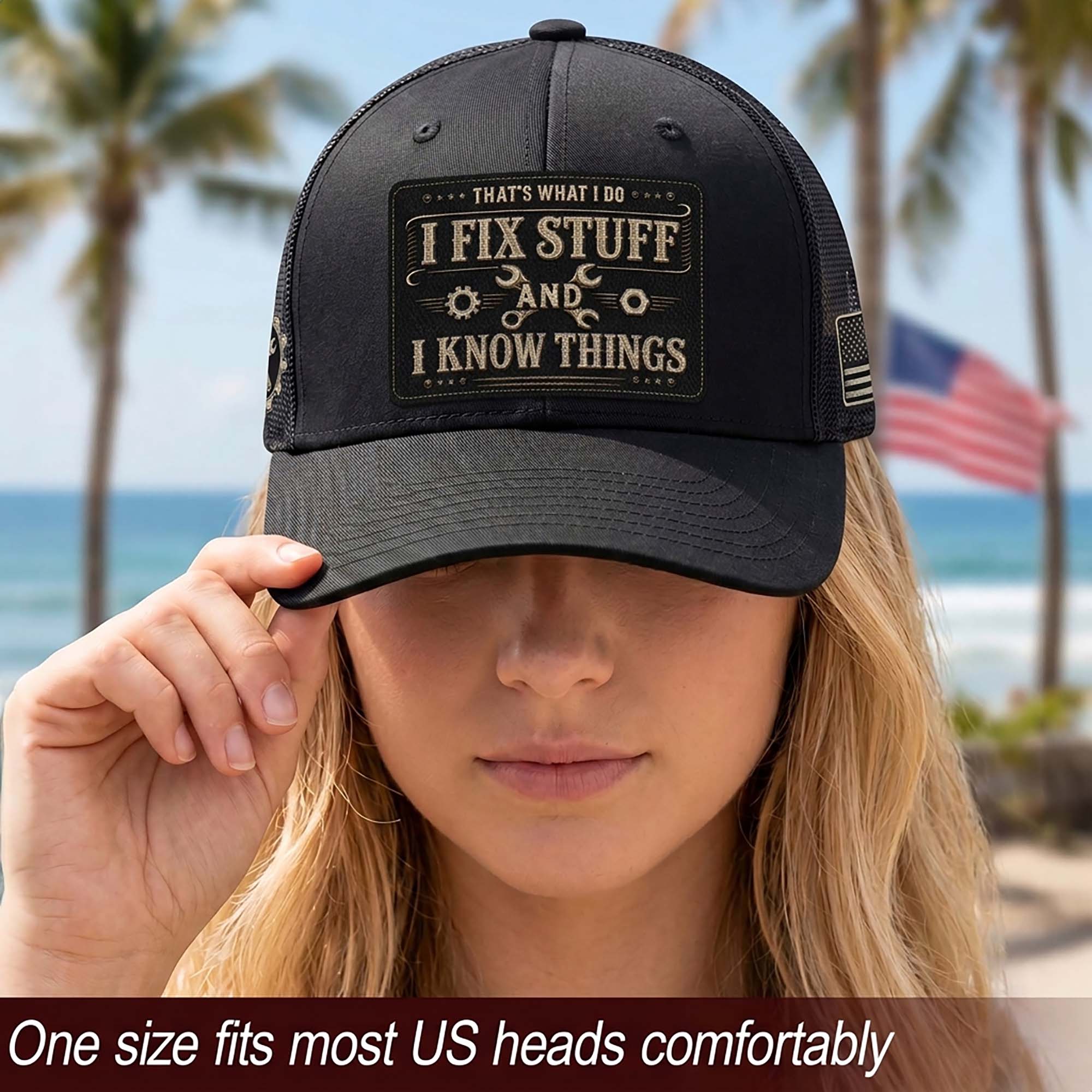 That's What I Do I Fix Stuff Patch Black Trucker Hat Cool Handyman Dad Gift Idea