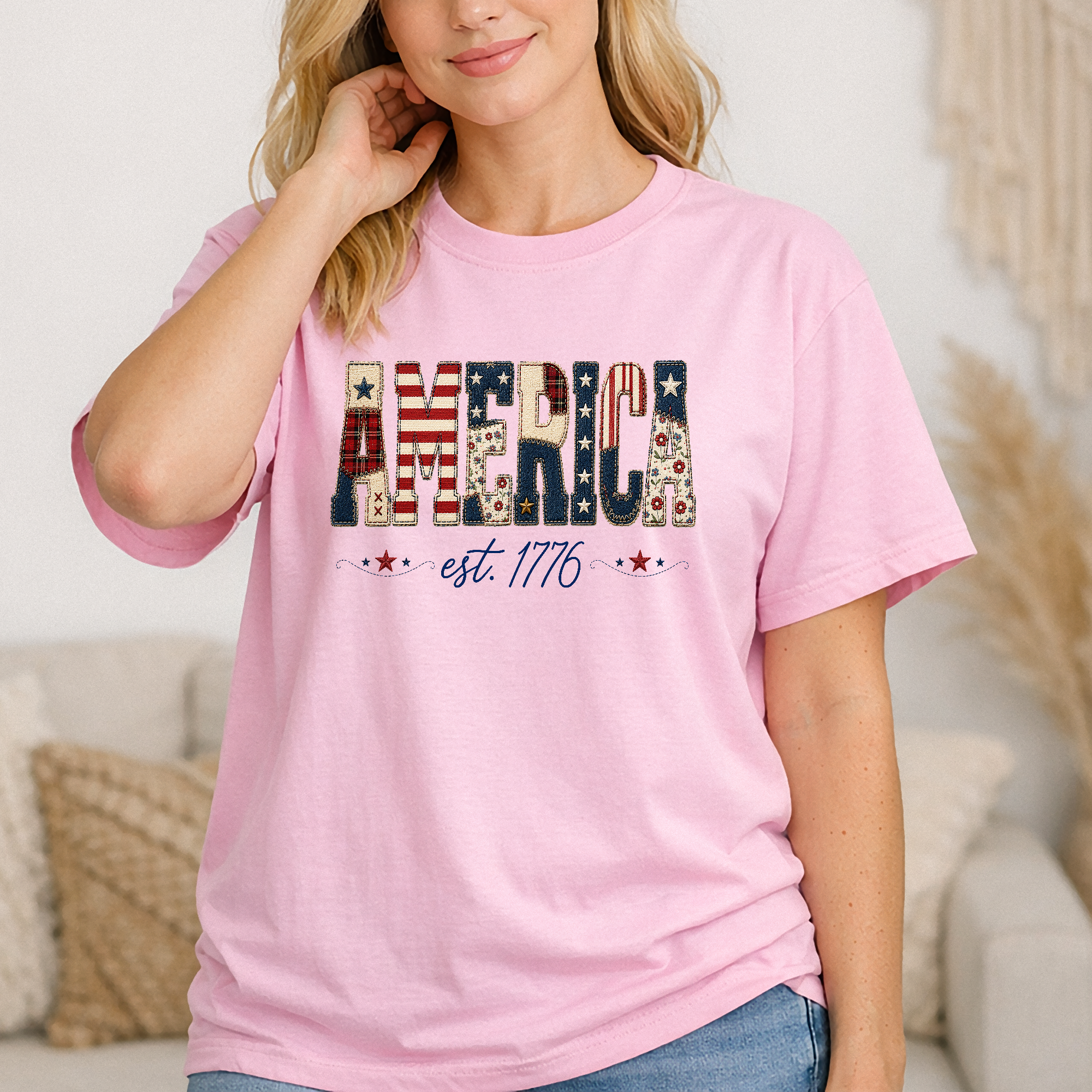 America Est. 1776 Graphic T-Shirt - Patriotic Women's Casual White Summer Tee