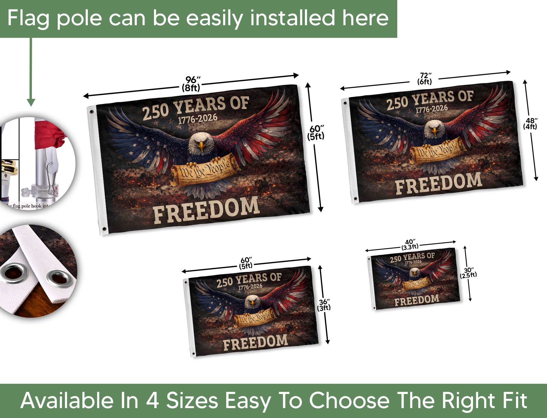 United States 250th Birthday Freedom Flag 1776–2026 We The People Outdoor Display - Rust Field Wear