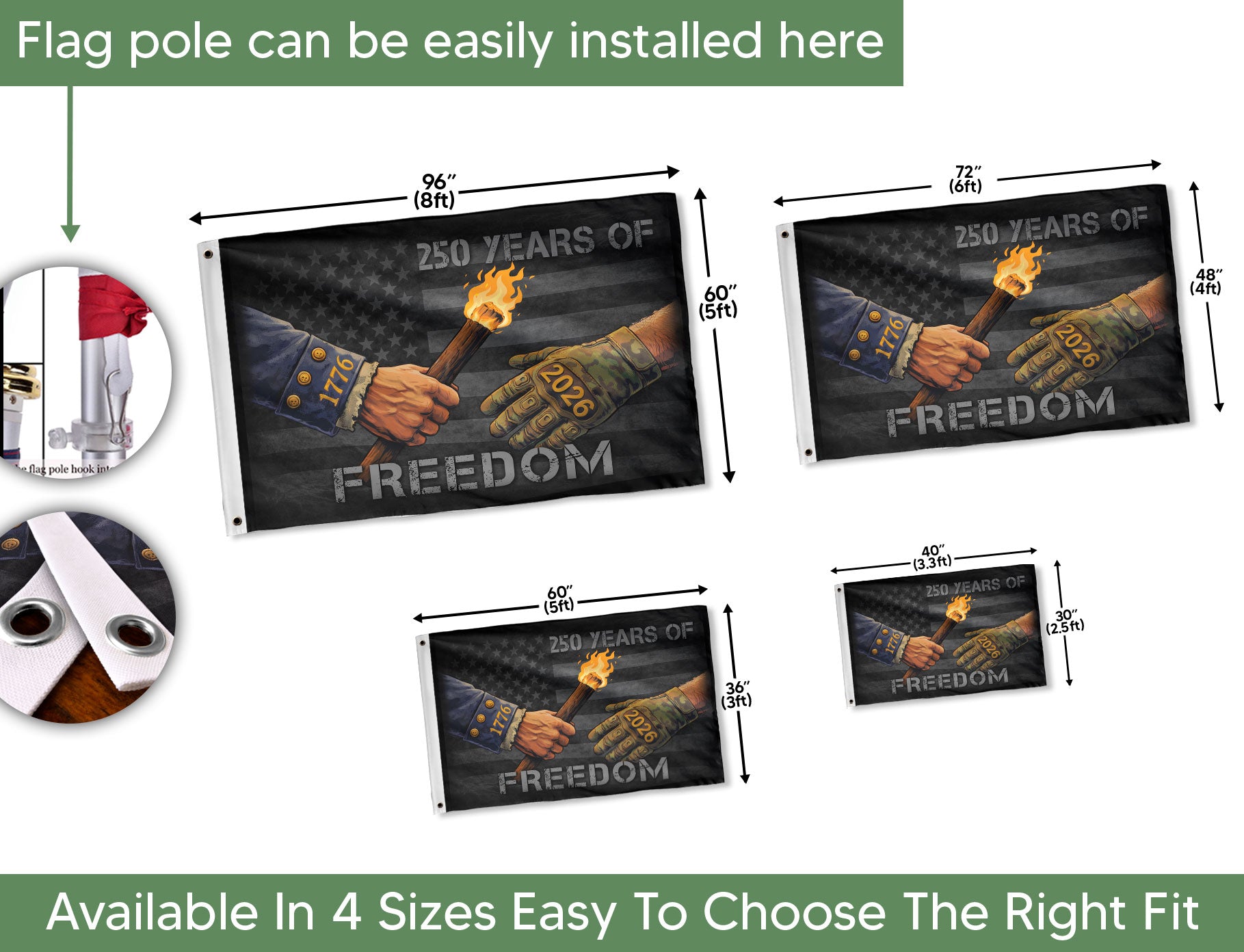 USA 250th Anniversary Flag 250 Years of Freedom 1776-2026 Past Present Legacy Patriotic Heritage - Rust Field Wear