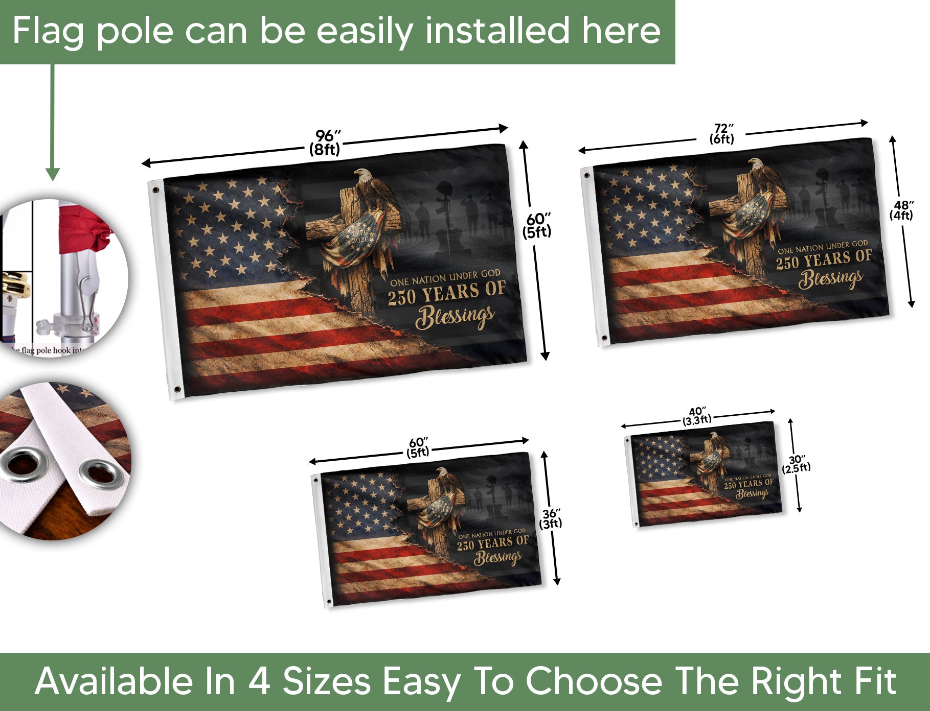 American Christian Freedom Flag 1776–2026 Patriotic Yard Decor - Rust Field Wear