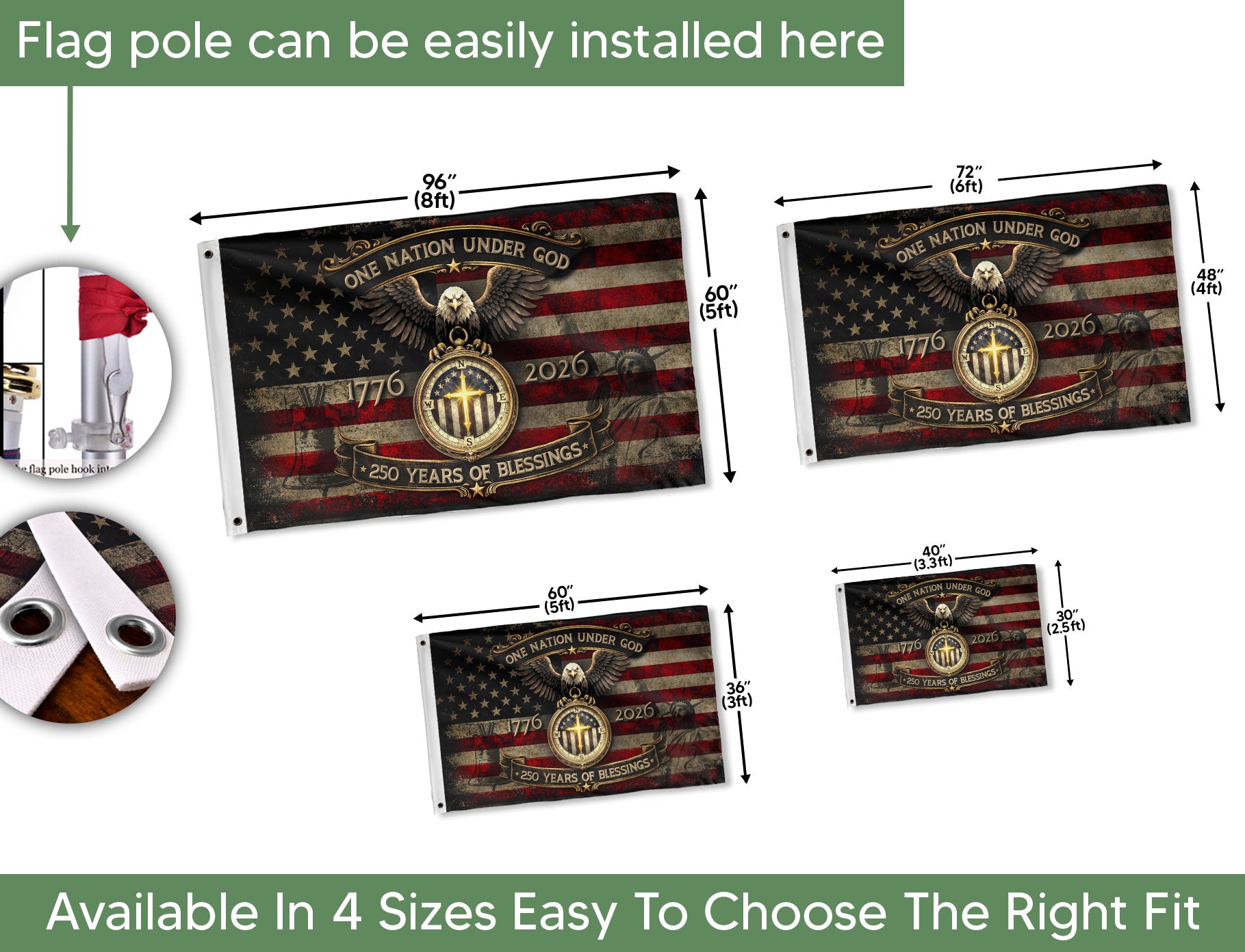 American Christian Faith Flag 250 Years Freedom Celebration Decor - Rust Field Wear
