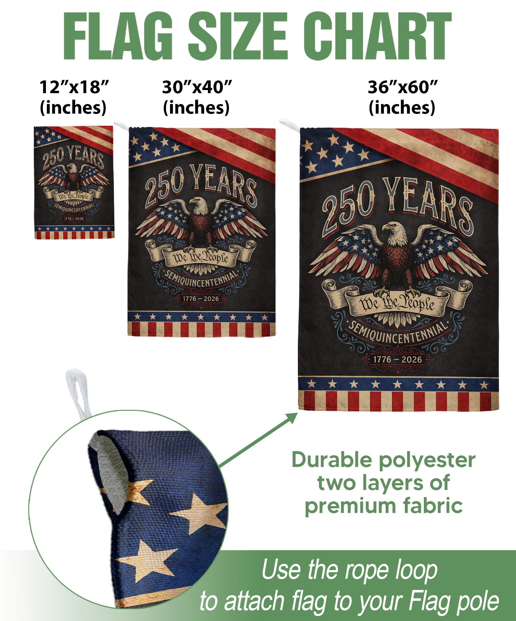 America 250th Anniversary 1776-2026 Garden Flag – We The People Bald Eagle 250 Years of Liberty Double Sided USA Flag