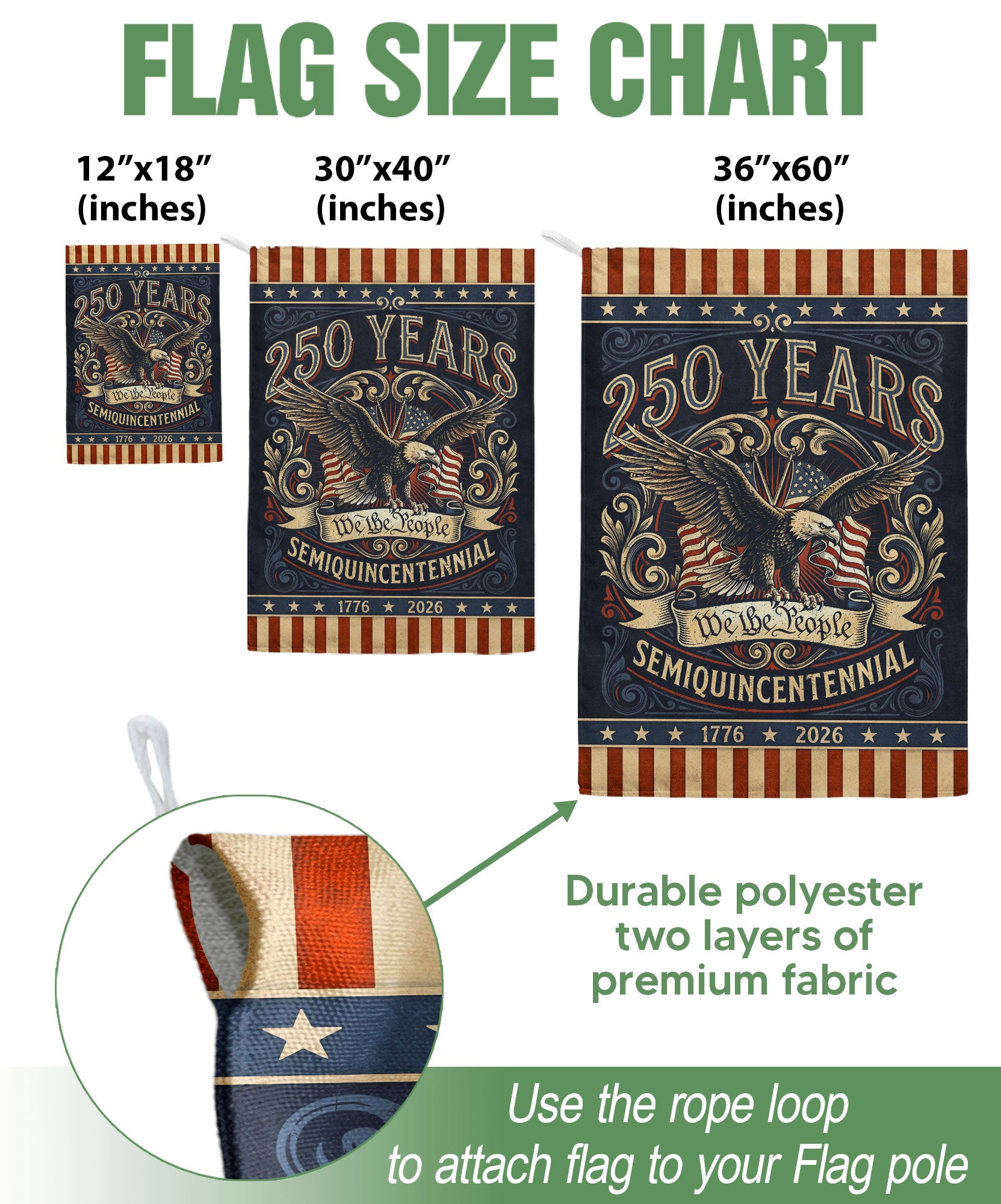 USA 250th Anniversary 1776–2026 House Flag – Retro We The People Bald Eagle Double Sided Printing