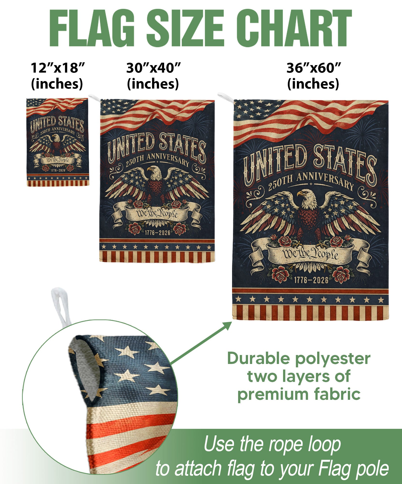 United States 250th Anniversary 1776–2026 House Flag – We The People Bald Eagle Vintage Double Sided Banner