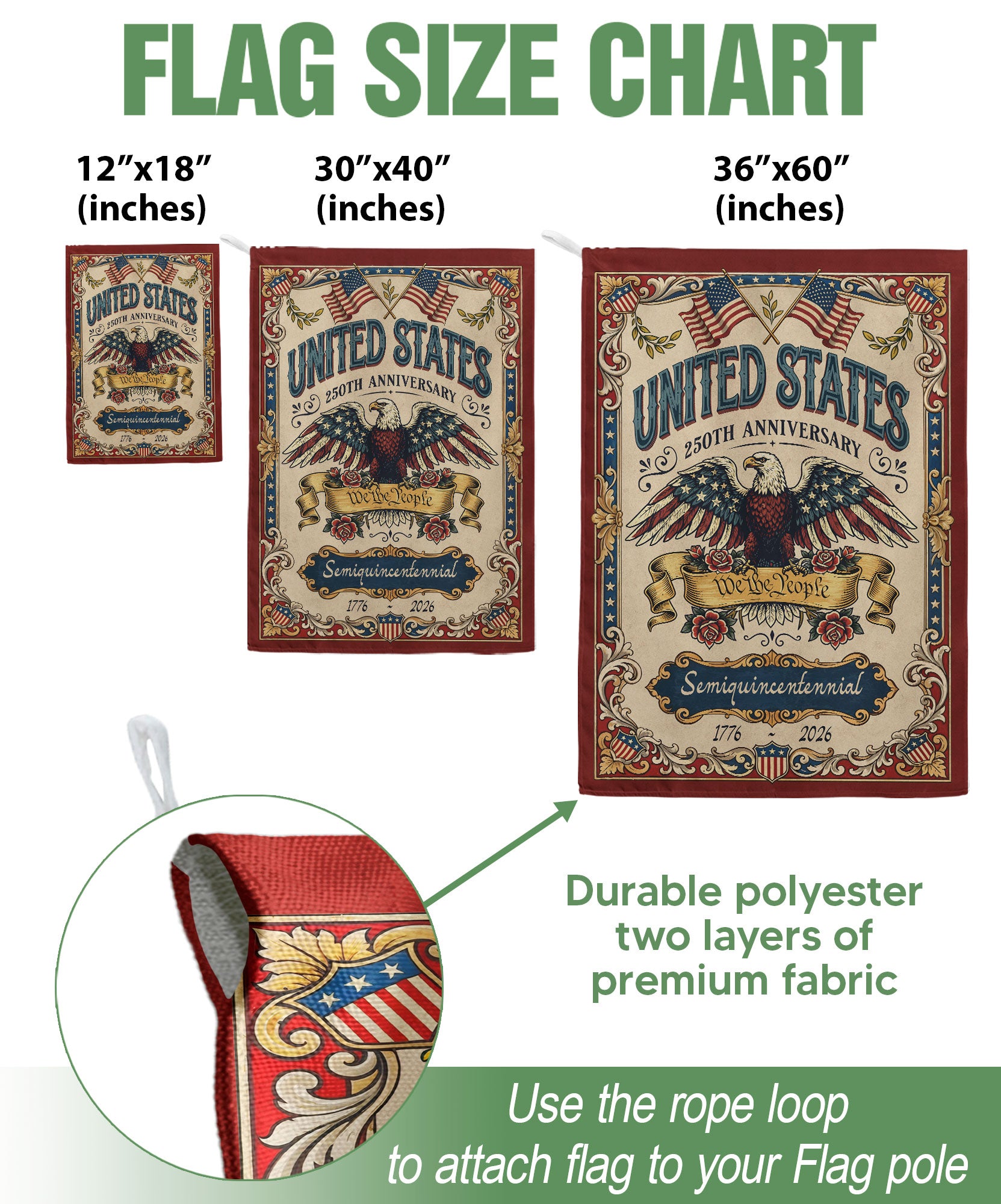 1776-2026 America 250th Anniversary Garden Flag – We The People Bald Eagle 250 Years of Freedom Double Sided Patriotic Printing