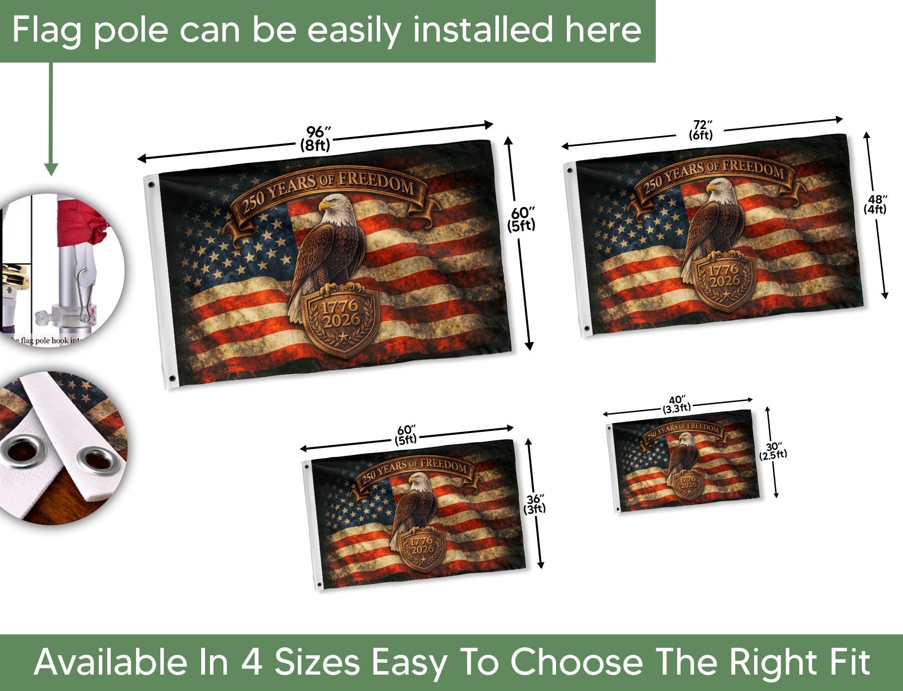 USA 250 Years of Freedom Flag 1776–2026 – Patriotic Eagle American Anniversary Flag - Rust Field Wear