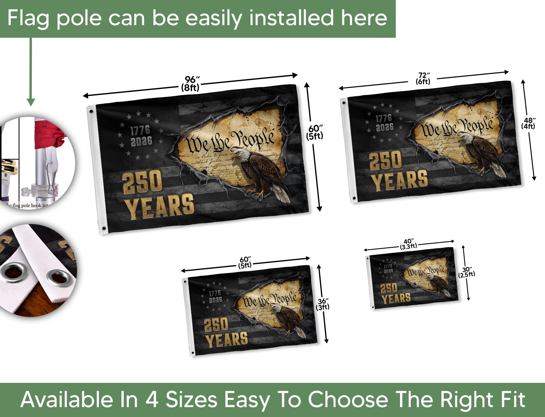 250 Years America Anniversary Flag - We The People 1776-2026 Flag, US 250 Years Celebration Decorative Banner - Rust Field Wear