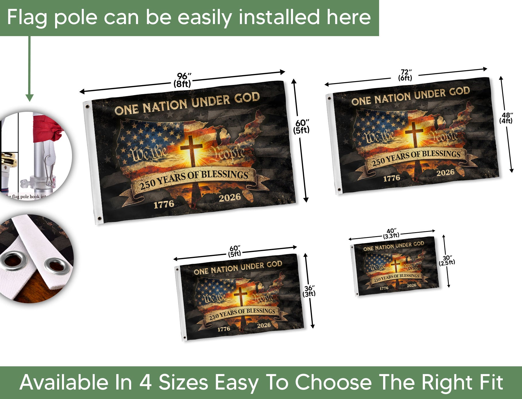 Christian Patriotic One Nation Under God USA 250th Birthday Flag - Rust Field Wear
